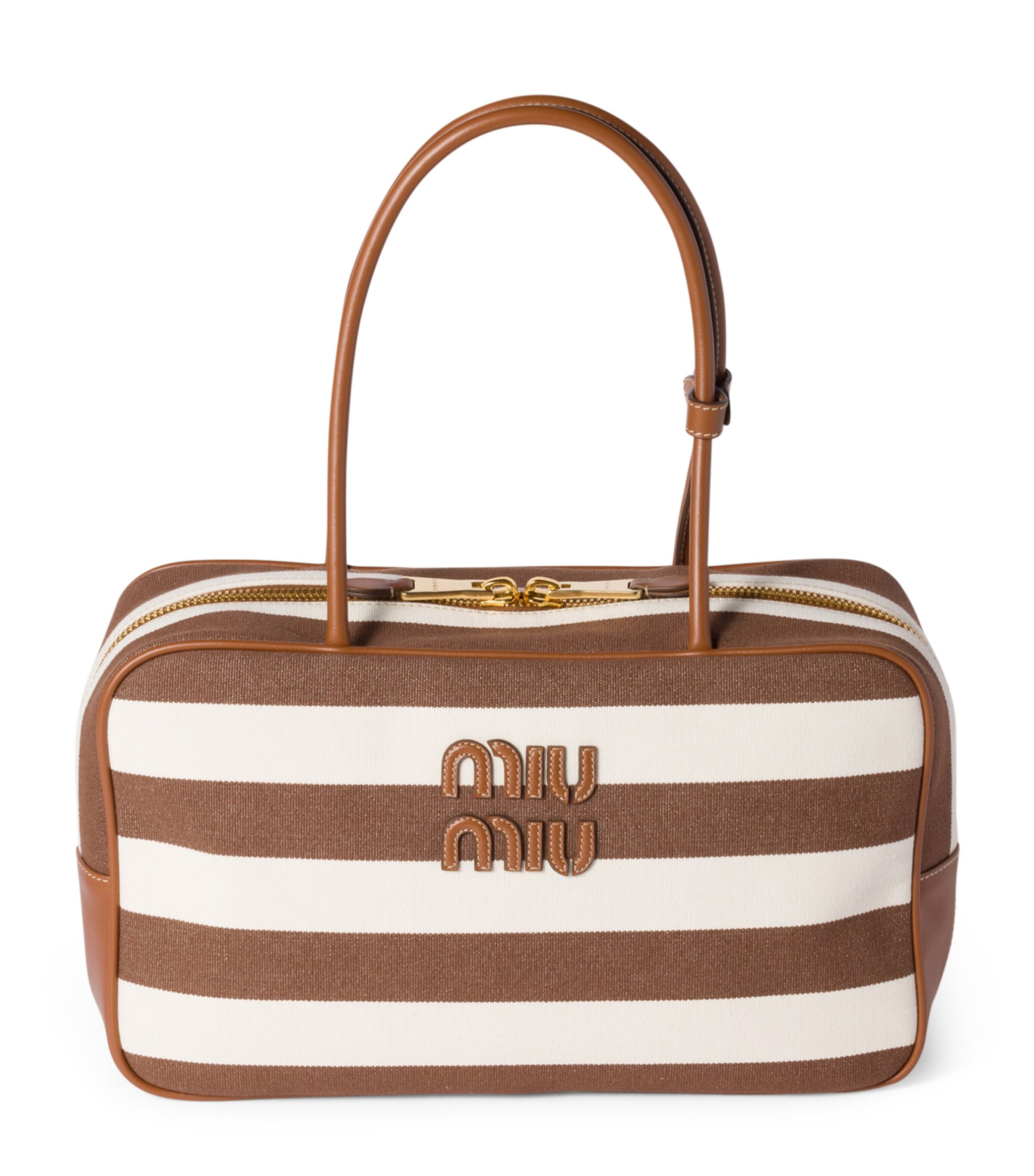 Miu Miu Leather-Canvas Beau Top-Handle Bag Image 1