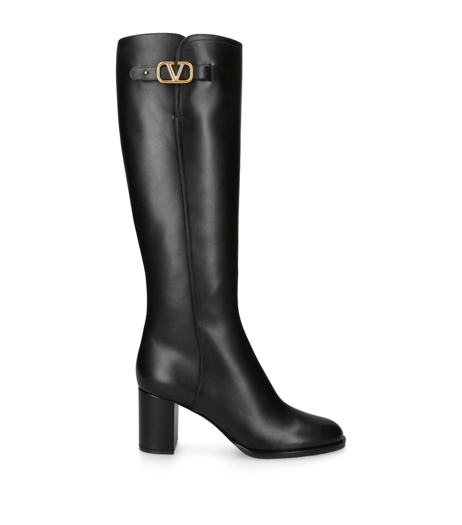 Leather VLogo Knee-High Boots 70 BLACK Image 1
