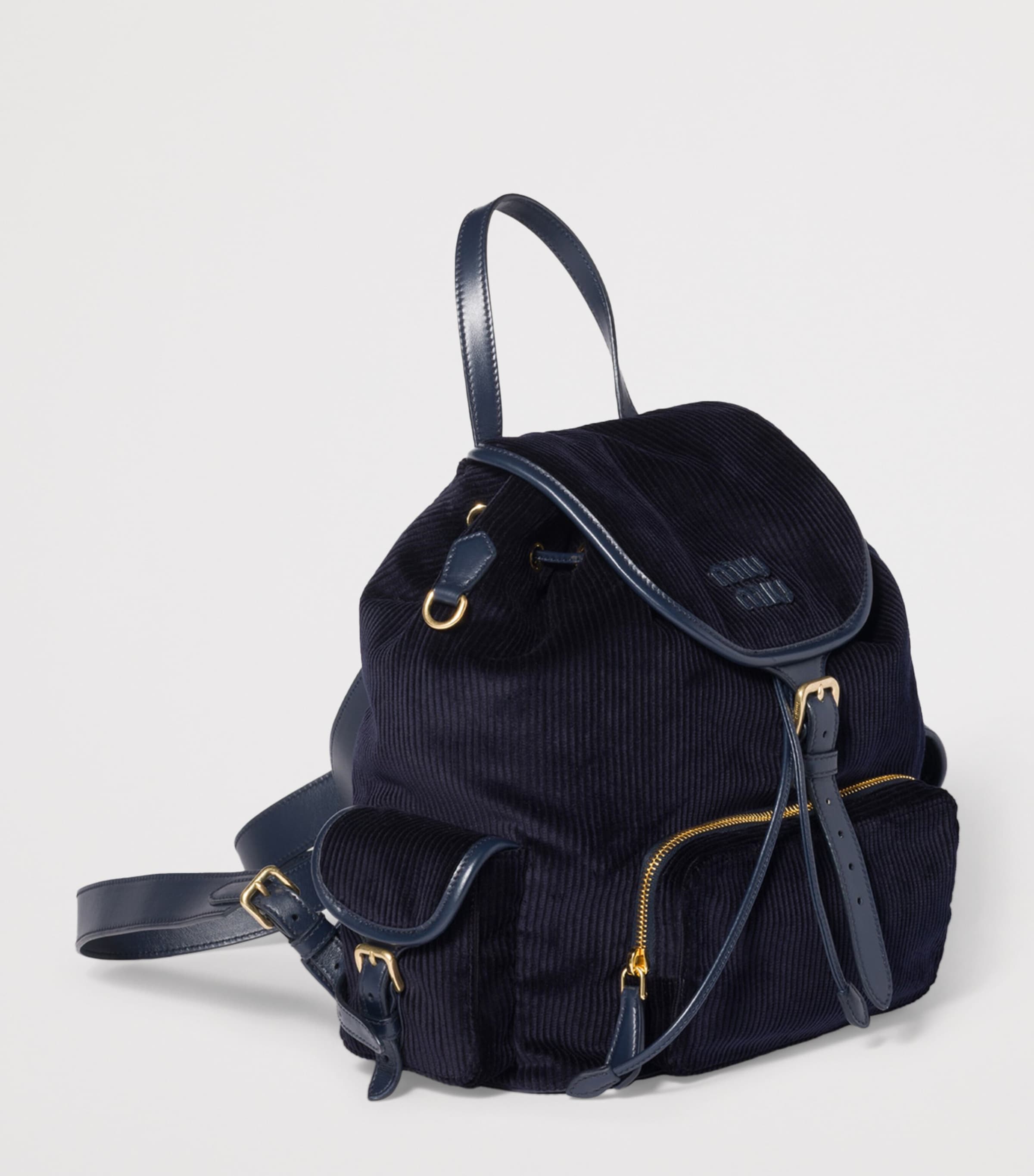 Large Corduroy Leather-Trim Backpack F0124 Image 3