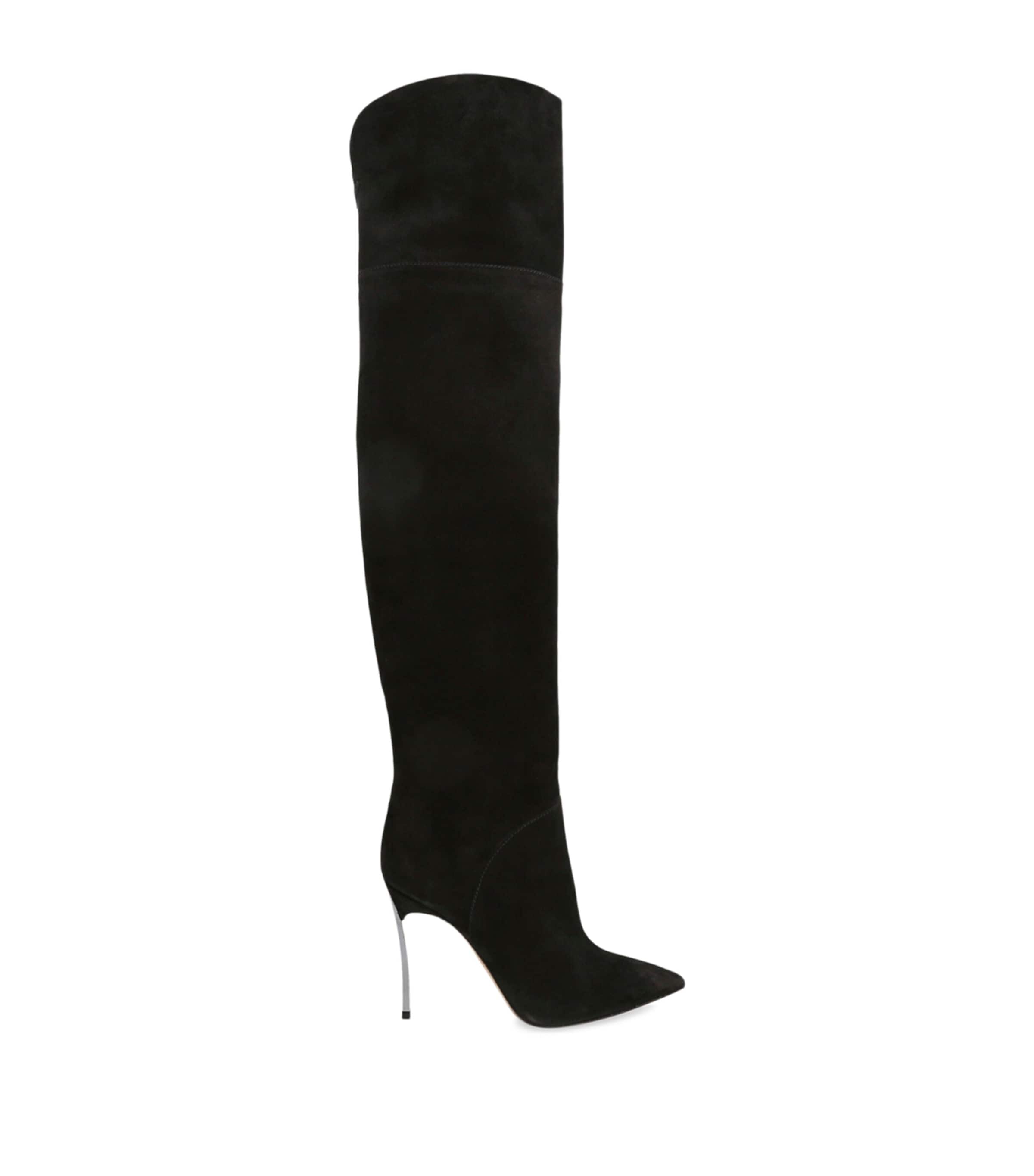 Casadei 100mm Metallic-heel Suede Over-the-knee Boots In Black