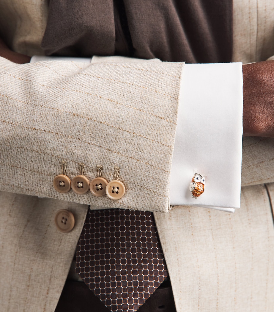 Deakin & Francis Sterling Silver and Sapphire Owl Cufflinks Brown Image 2