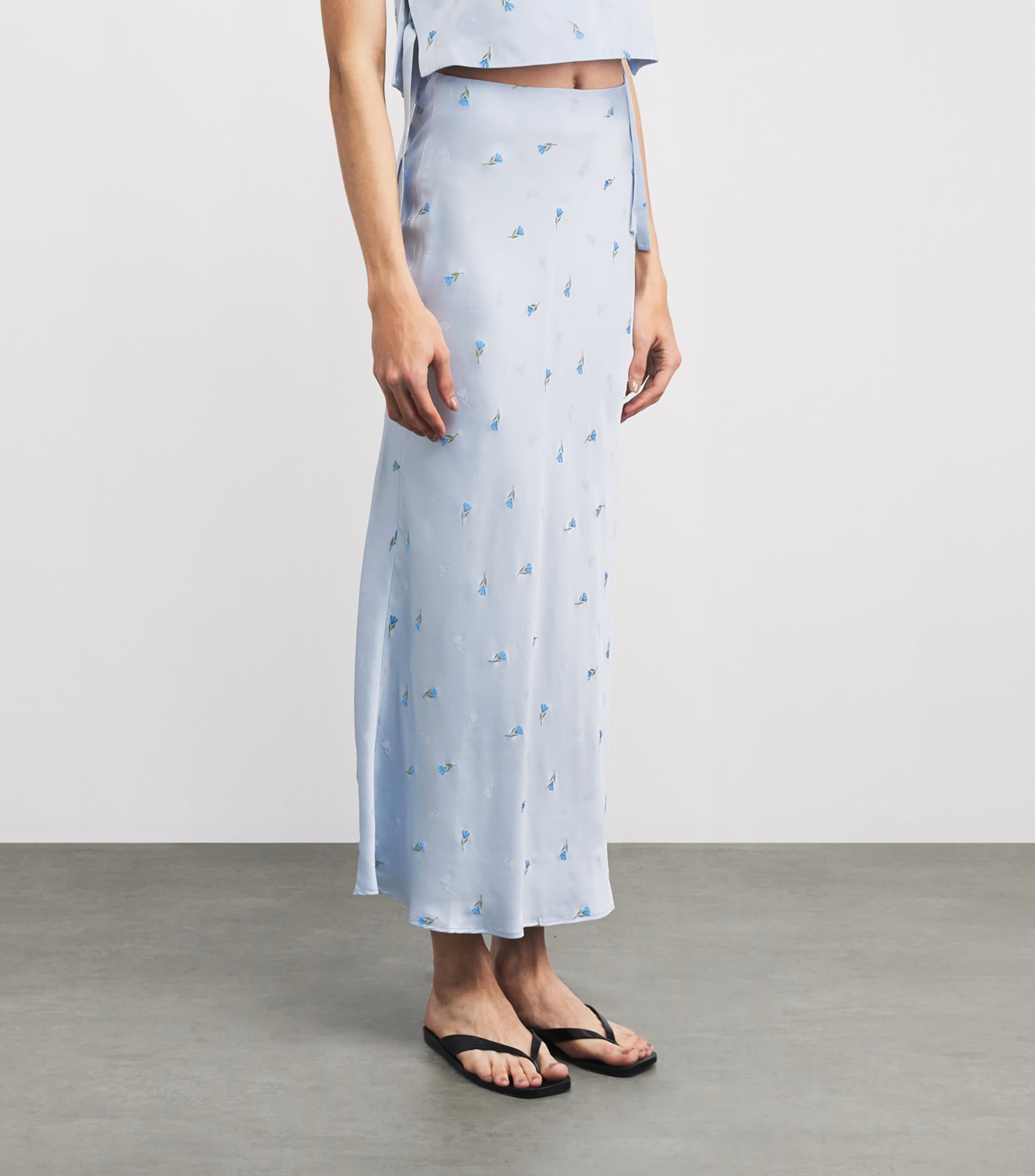 Claudie Pierlot Womens Satin Floral Midi Skirt Sky Image 4