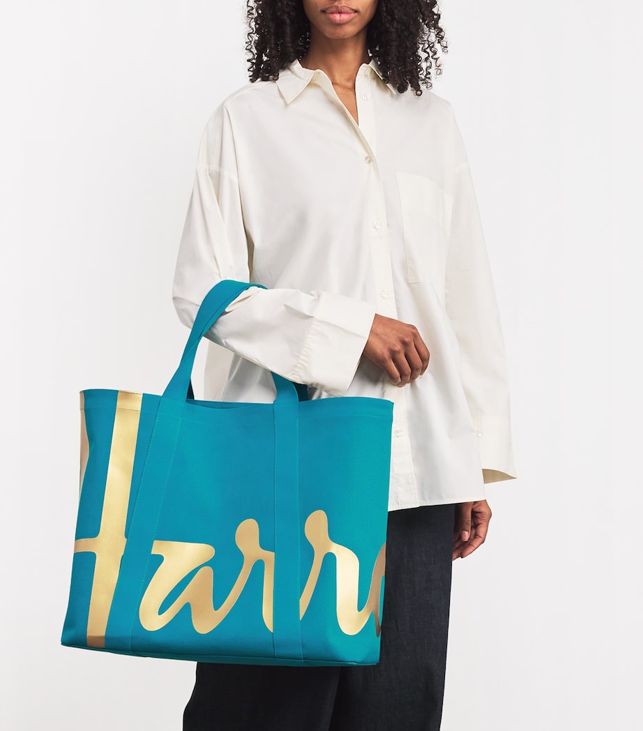Large Cotton Logo Tote Bag TEAL Image 2
