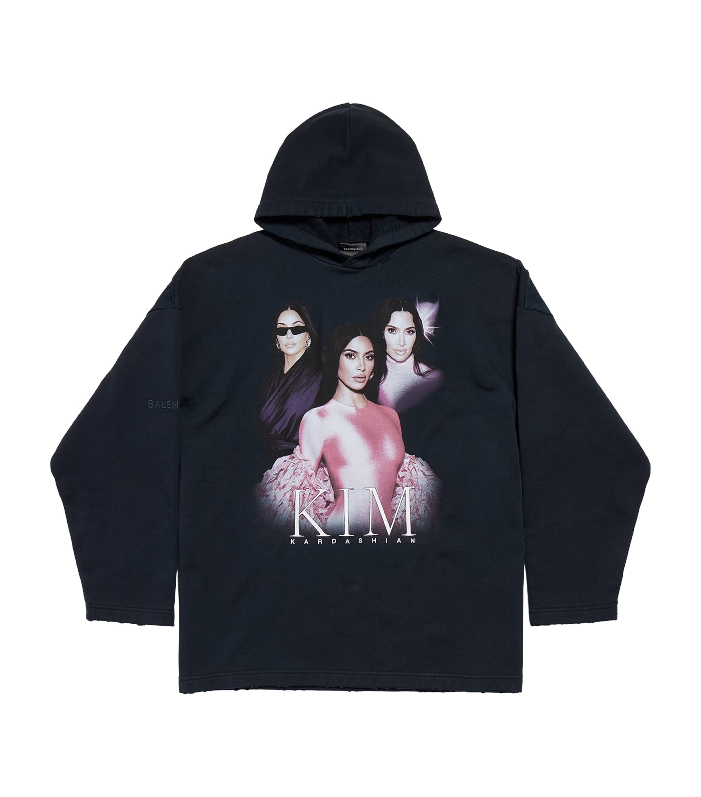 Balenciaga Cotton Printed Hoodie In Black