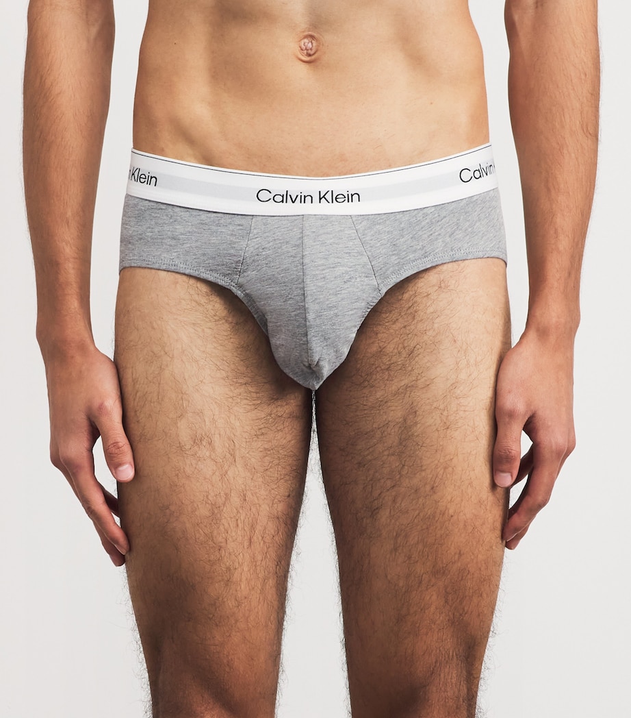 Calvin Klein Mens Cotton Stretch Icon Hip Briefs (Pack of 3) Grey/white/ Image 2