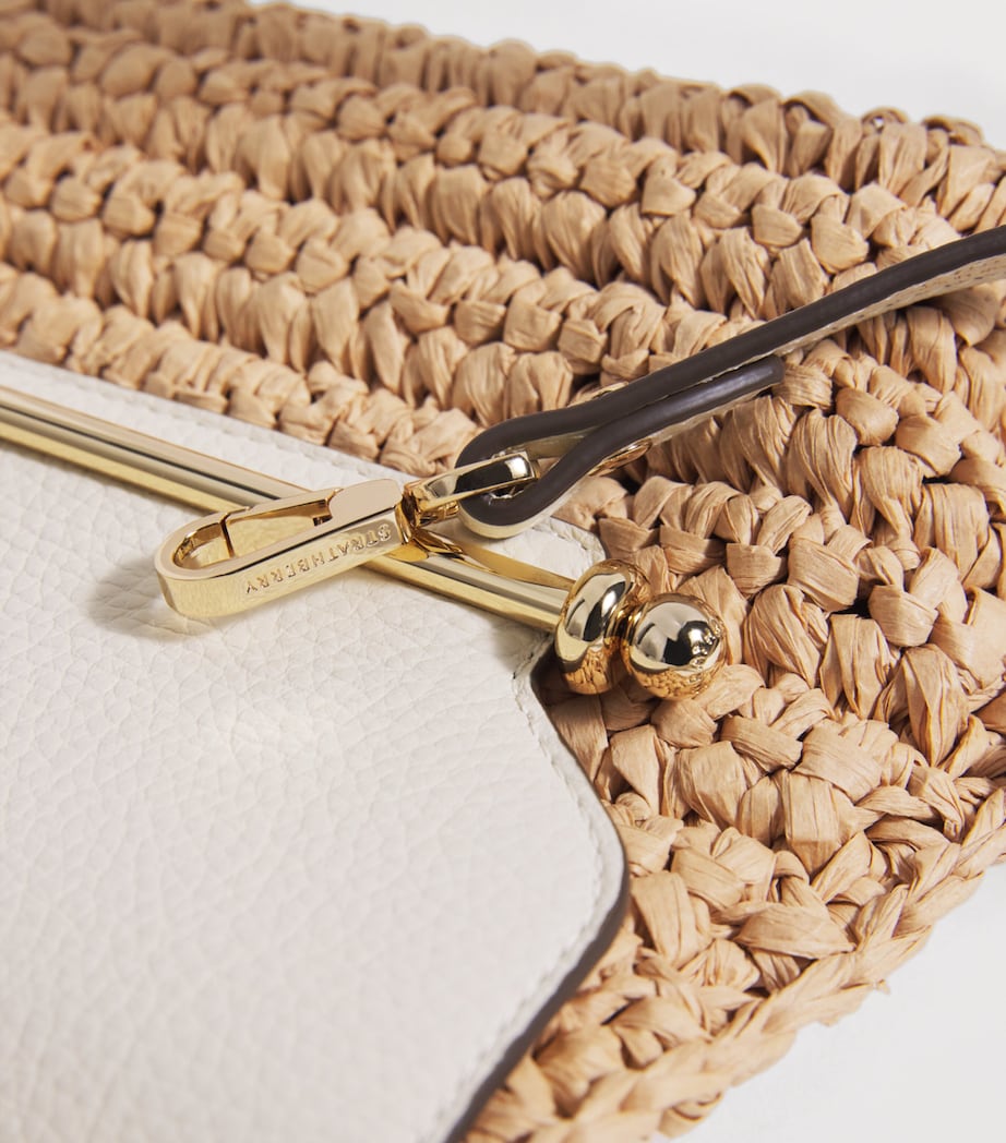 Leather-Raffia Stylist Clutch Bag VANILLA Image 6
