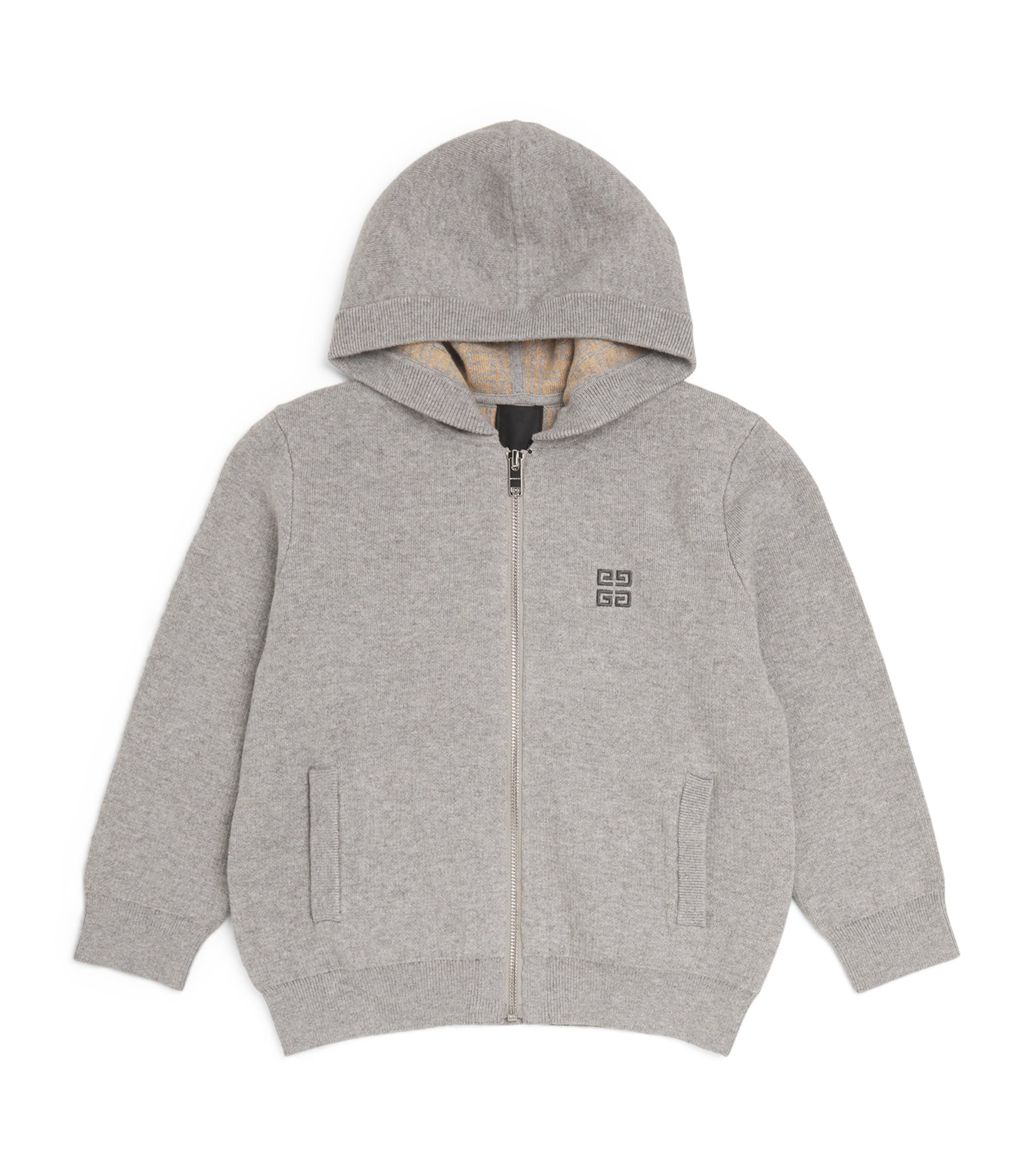 Shop Givenchy Cotton-cashmere Knitted Logo Hoodie In Grey