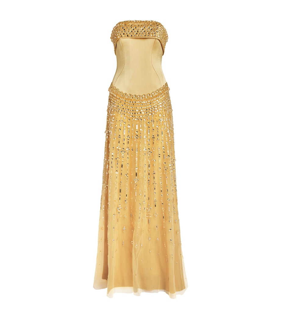 GEORGES HOBEIKA Womens Embellished Strapless Gown Rattan Yellow Image 1