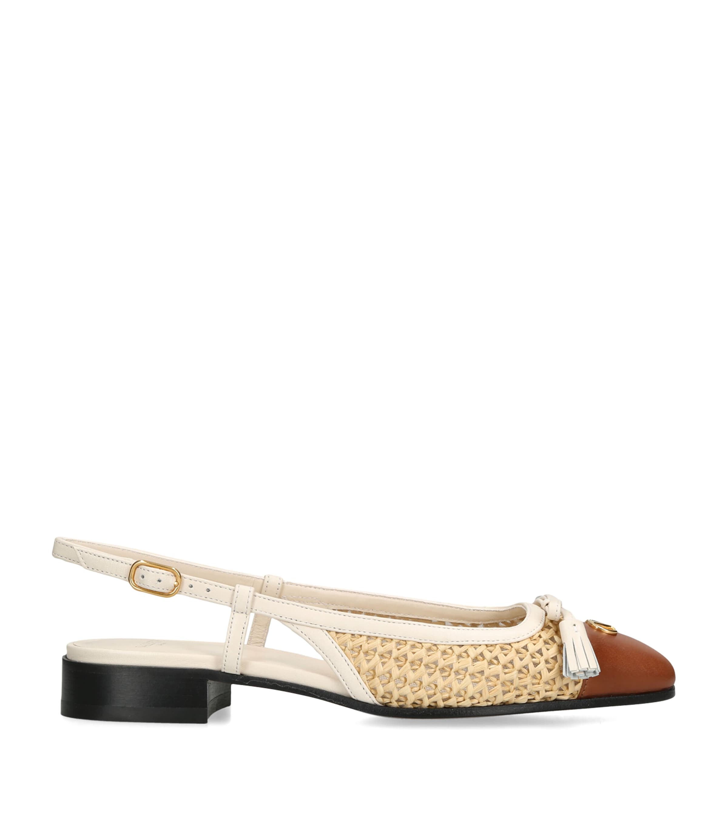 Valentino Garavani Raffia Velet du Roi Slingback Flats 25 Cream Comb Image 1