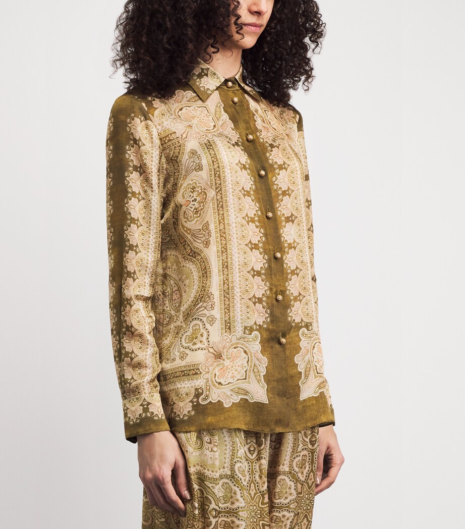 Zimmermann Womens Silk Satin Luna Shirt Olive Perla Paisley Image 4
