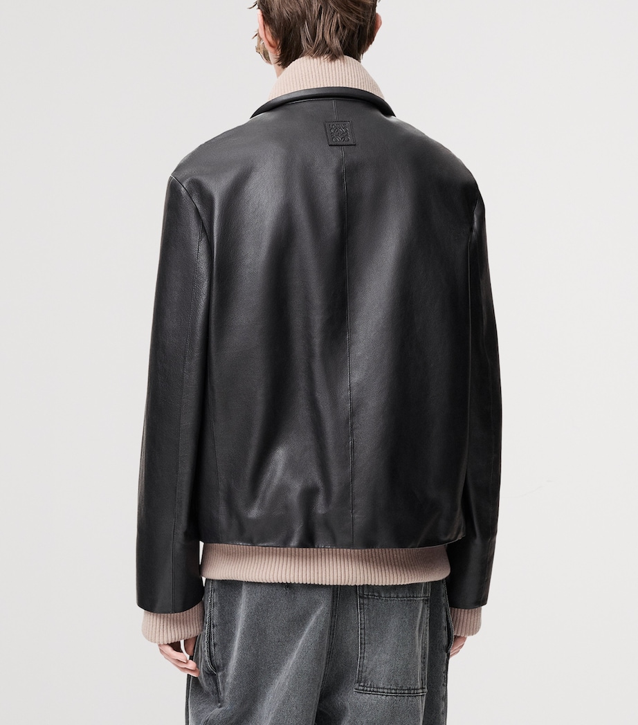 Rib-Trim Leather Jacket BLACK Image 4