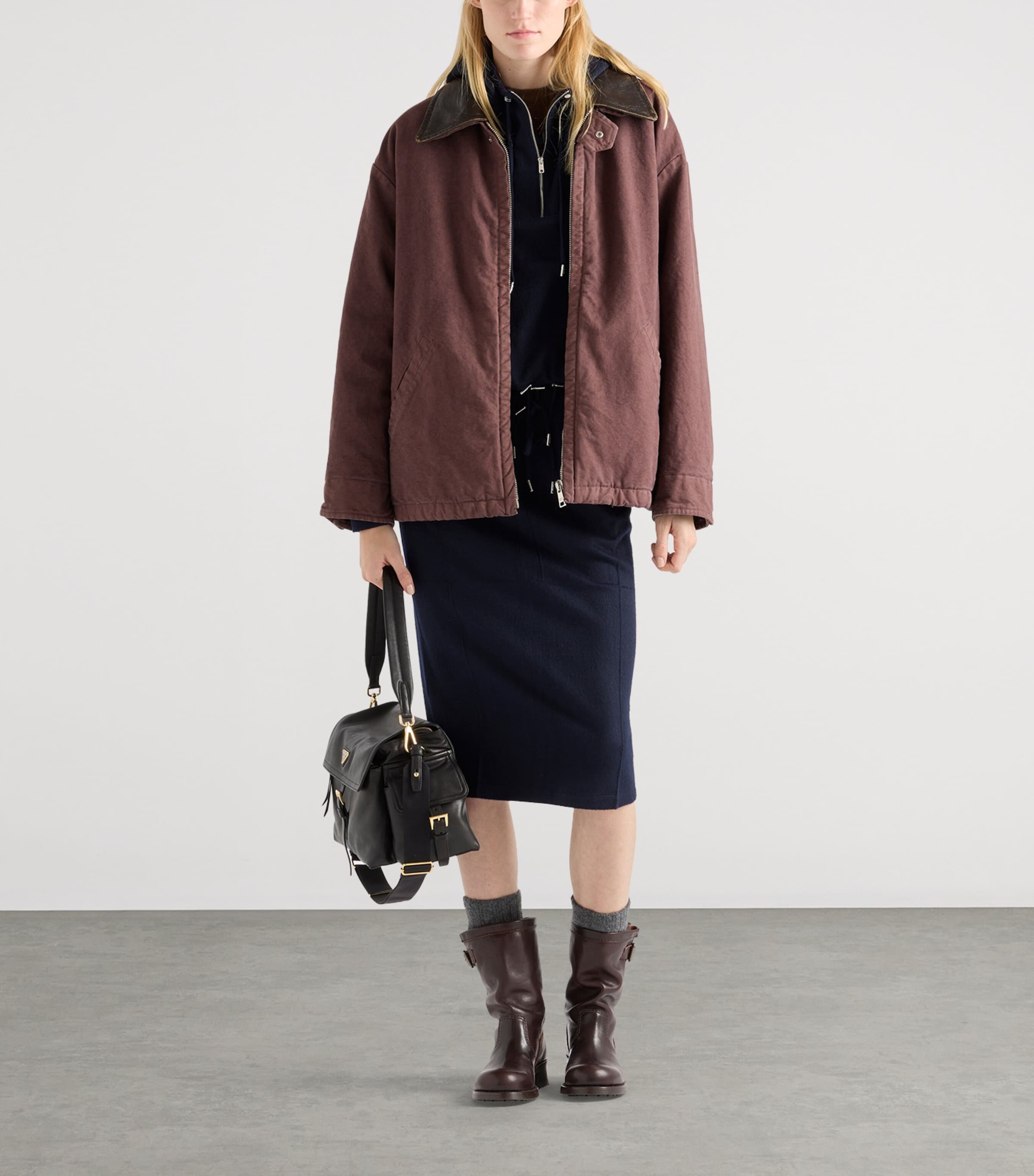 Cotton Canvas Leather-Trim Caban Jacket F0403 Image 2