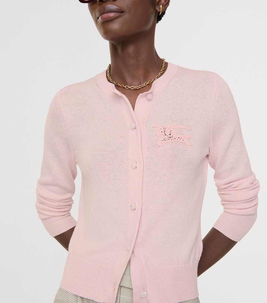 Burberry Womens Wool-Cotton Crochet EKD Cardigan Mallow Pink Image 3