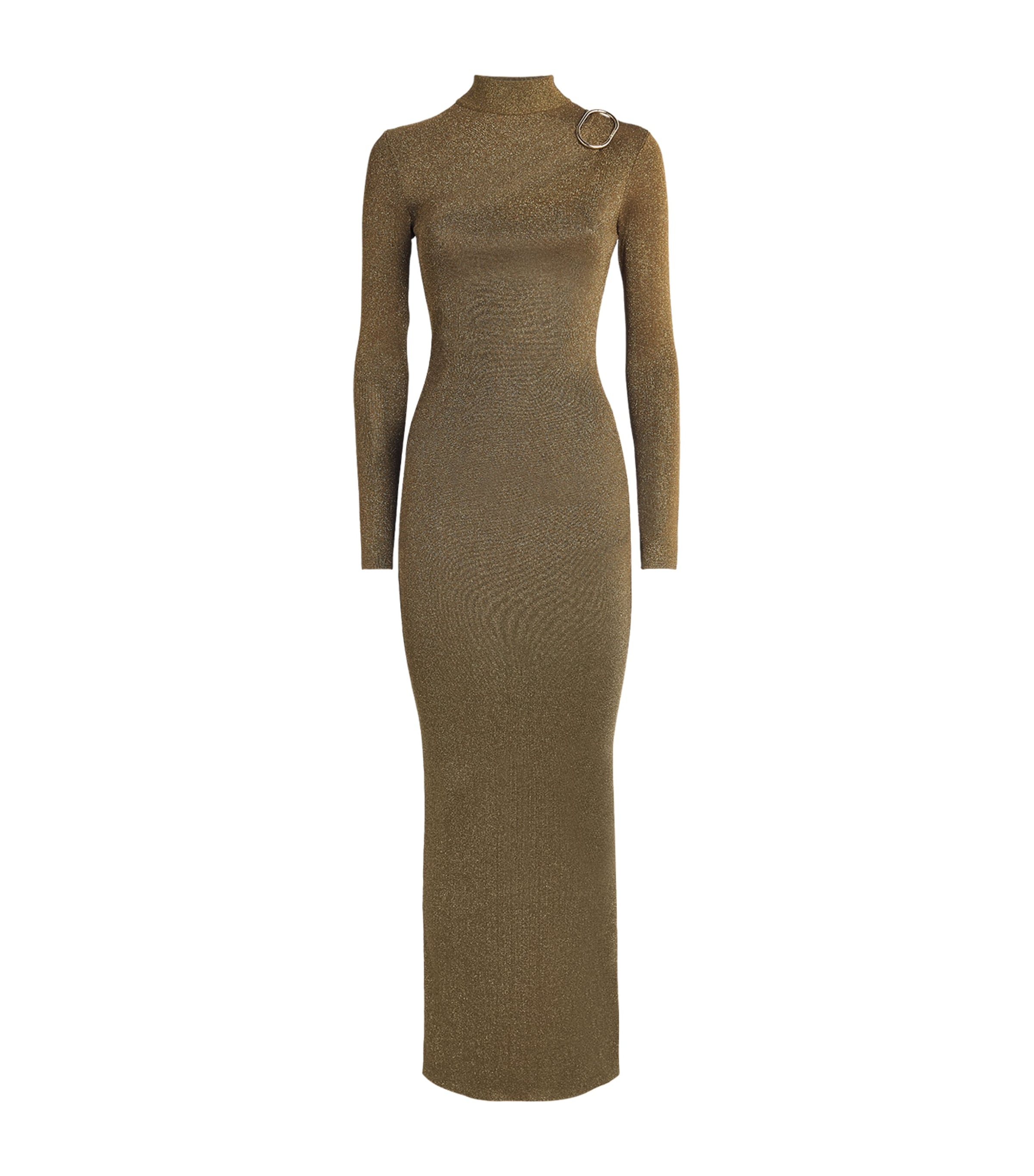 Roland Mouret Metallic Knit Draped Maxi Dress In Green