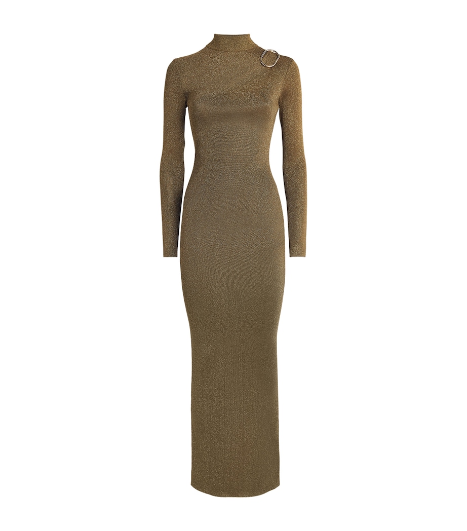 Metallic Knit Draped Maxi Dress KHAKI Image 1