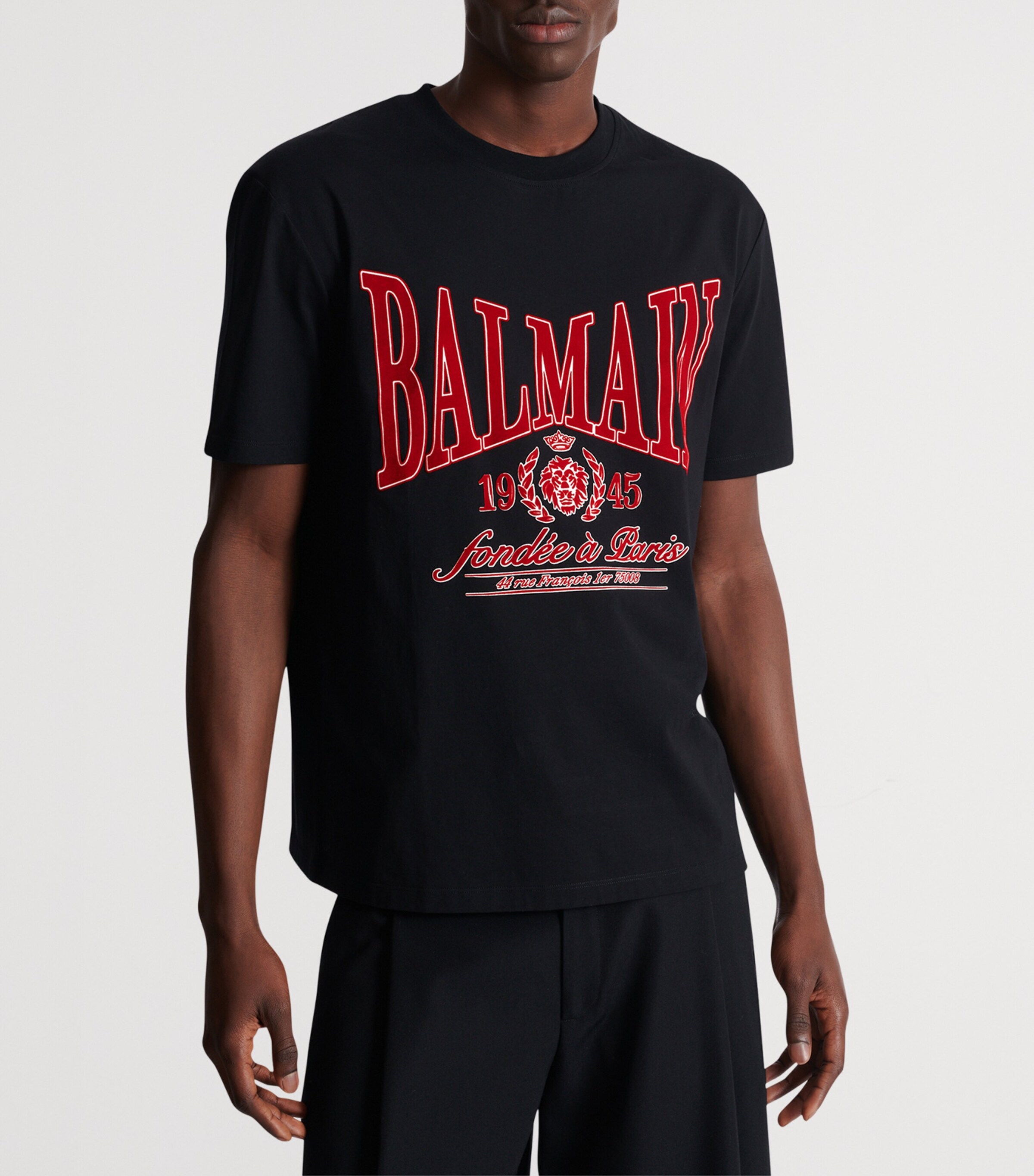 Balmain Mens Cotton Flocked College Print T-Shirt Egc Noir/rouge Image 3