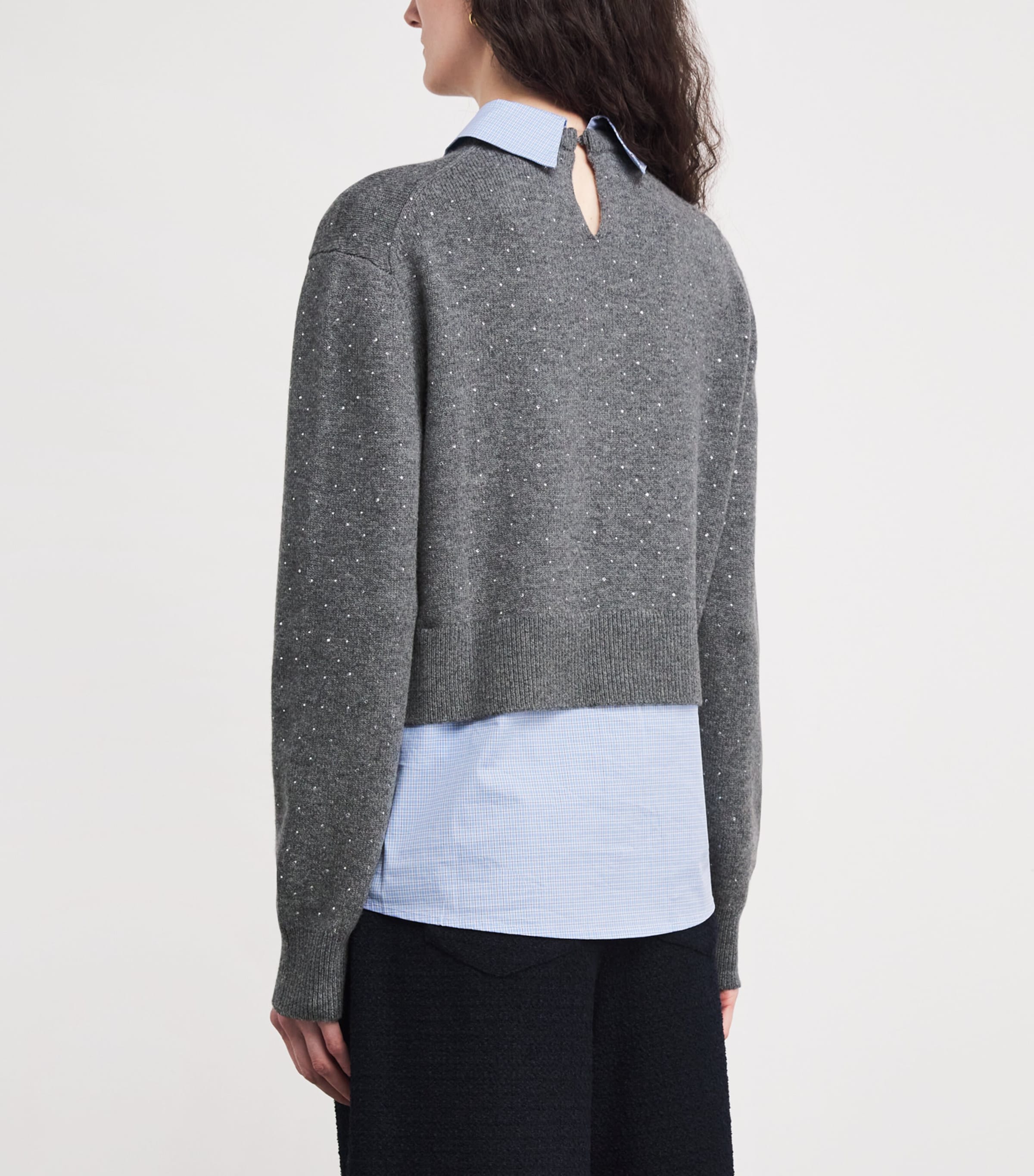 Wool-Blend 2-In-1 Sweater and Shirt GREY Image 4