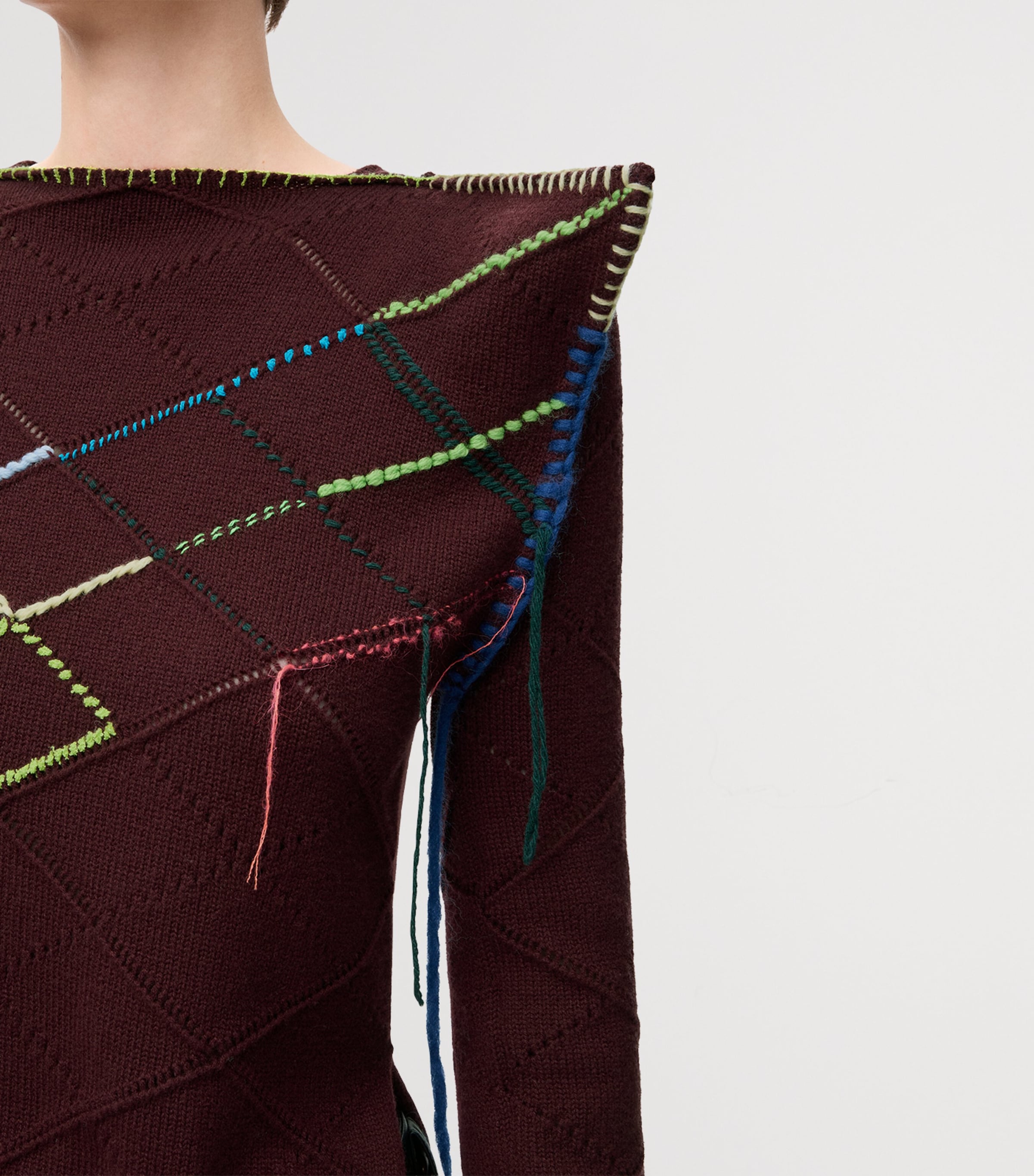 Wool-Blend Contrast-Stitch Sweater BURGUNDY Image 5