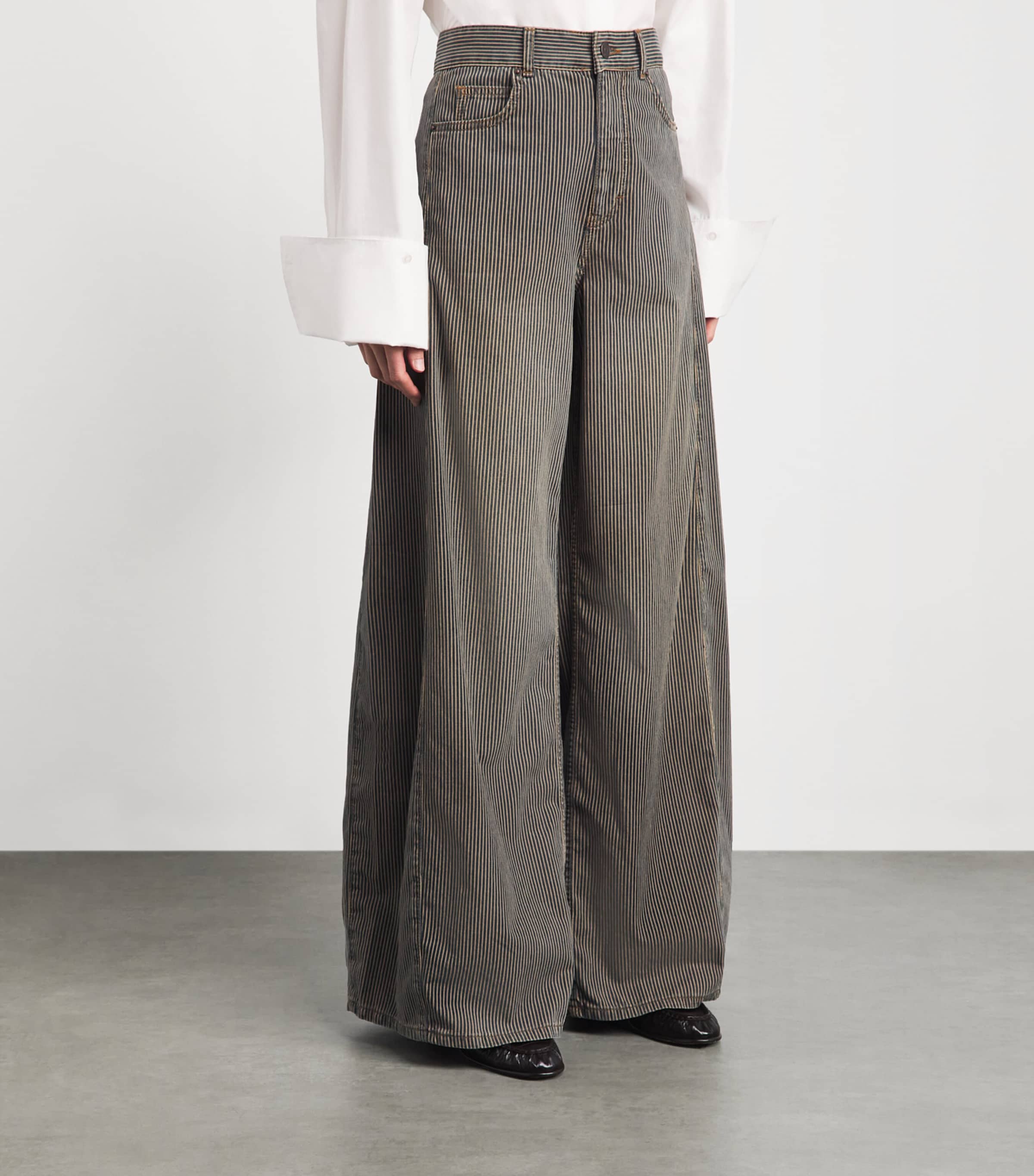 ME+EM Ivory Pinstripe Wide-Leg Tapered Jeans | Harrods US