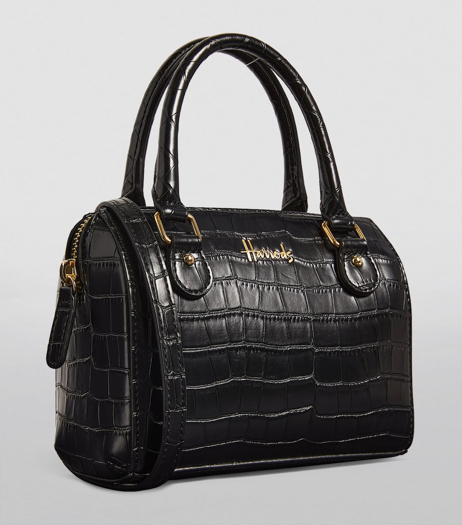 Harrods Mini Croc-Embossed Barrel Bag Green Image 3