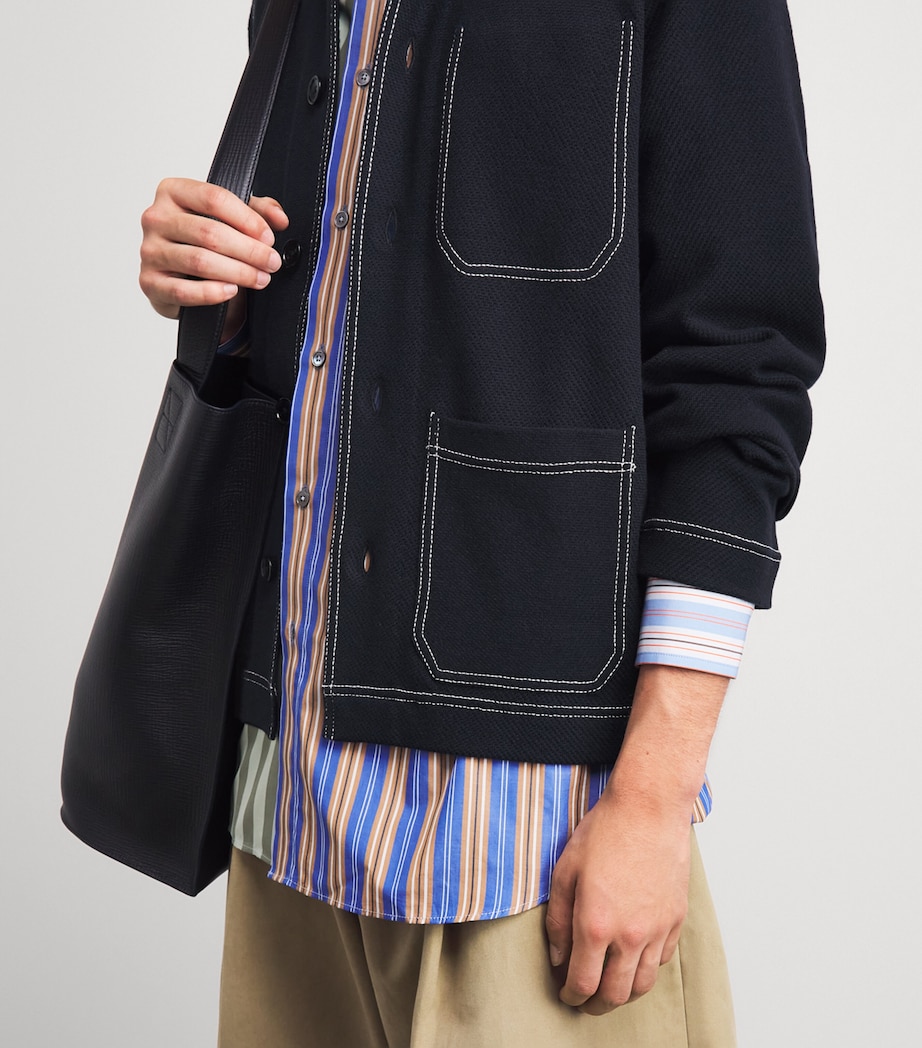 Paul Smith Mens Merino Wool-Blend Contrast-Stitch Overshirt Dark Navy Image 3