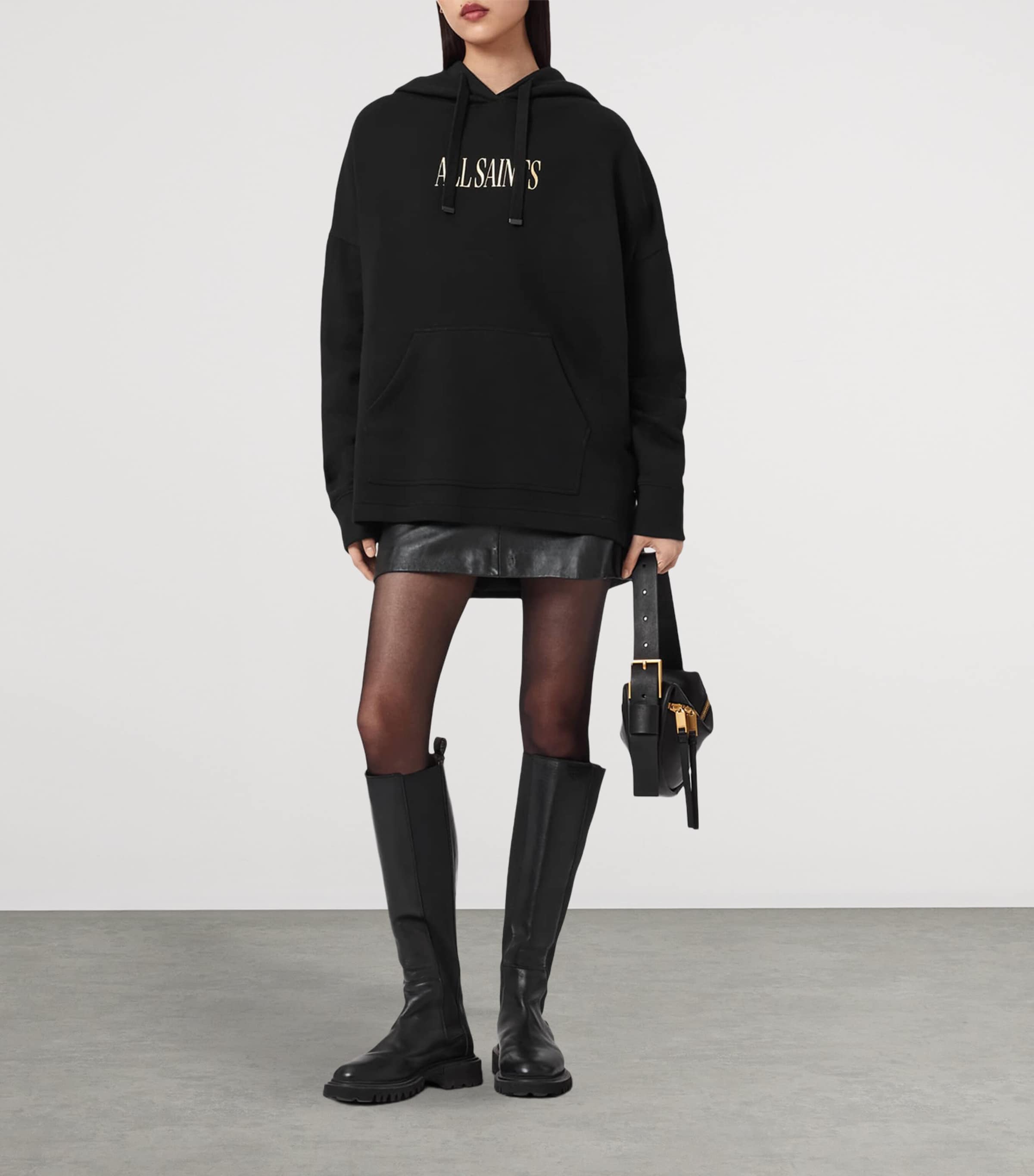 AllSaints Womens Organic Cotton Cora Etie Hoodie Black Image 7