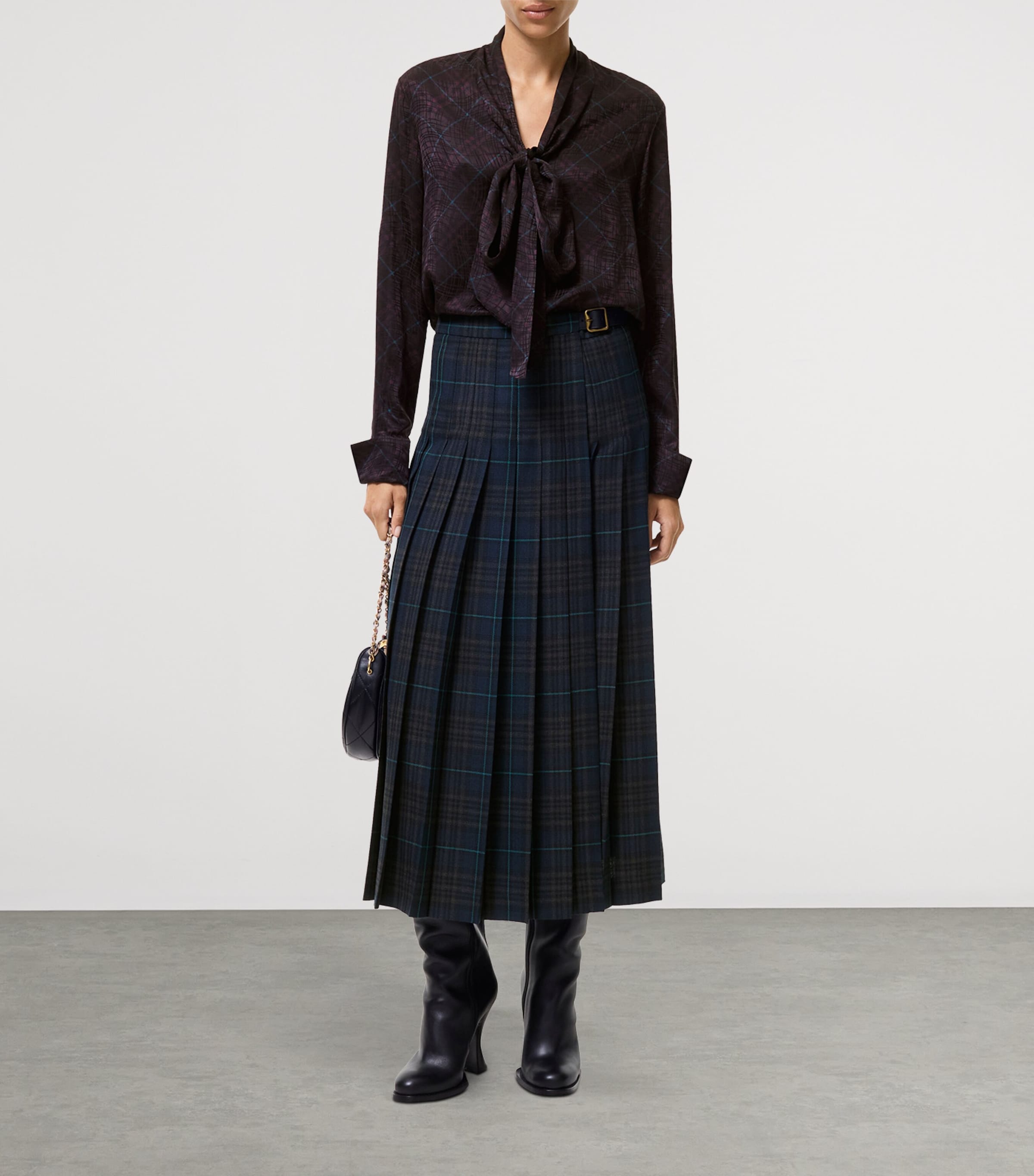 Burberry Blue Check Pleated Midi Skirt | Harrods US