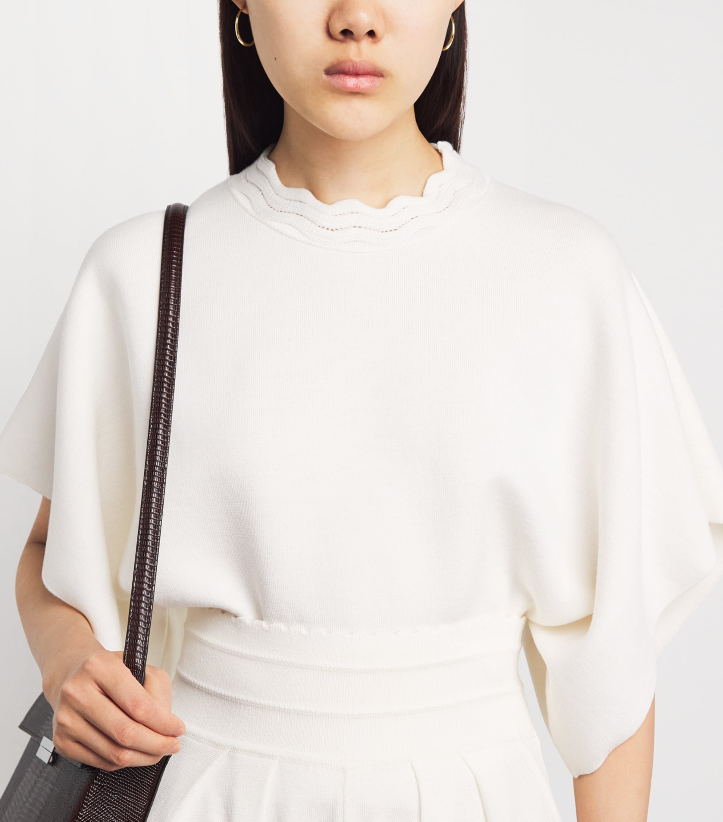 Molli Womens Virgin Wool Scalloped Sweater Top Milk Image 3