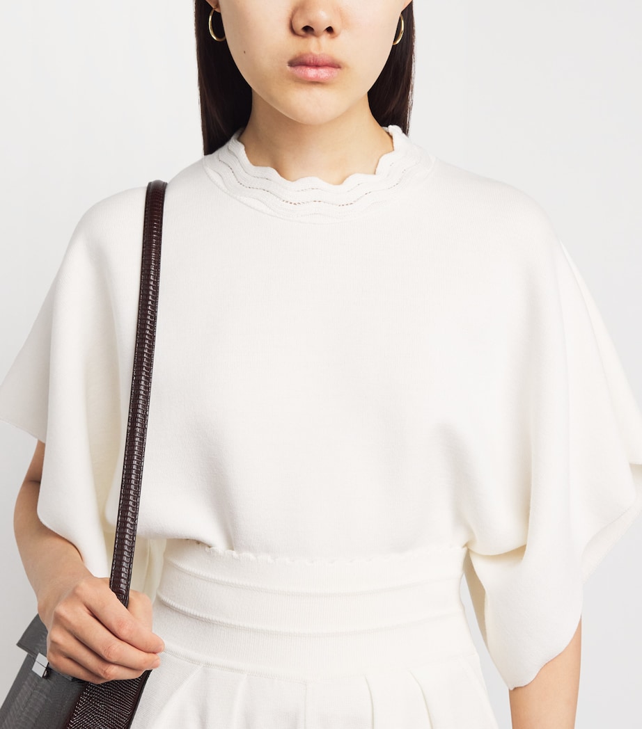 Molli Womens Virgin Wool Scalloped Sweater Top Milk Image 3
