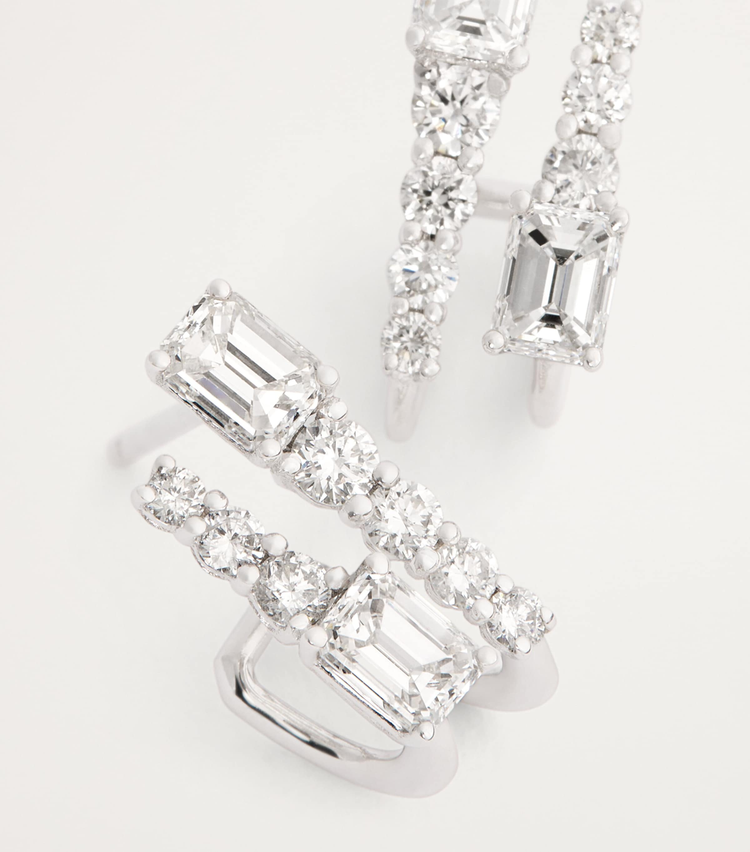 White Gold and Diamond Double Stick Stud Earrings WHITE GOLD Image 6