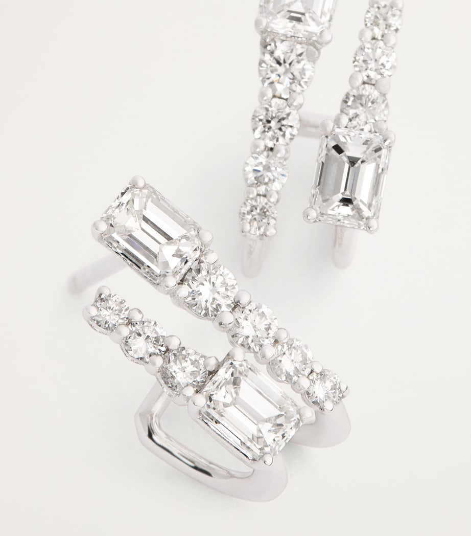 White Gold and Diamond Double Stick Stud Earrings WHITE GOLD Image 6