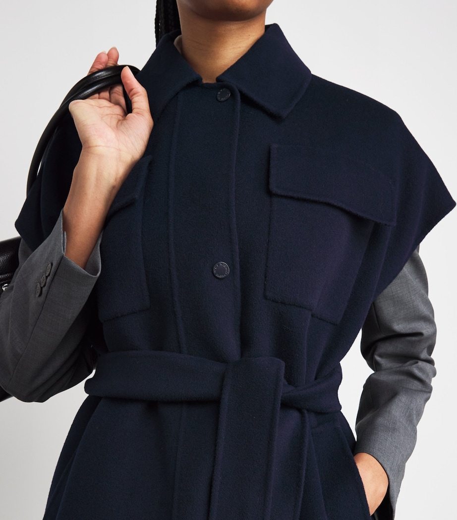 Wool Sleeveless Belted Coat NAVY Image 6