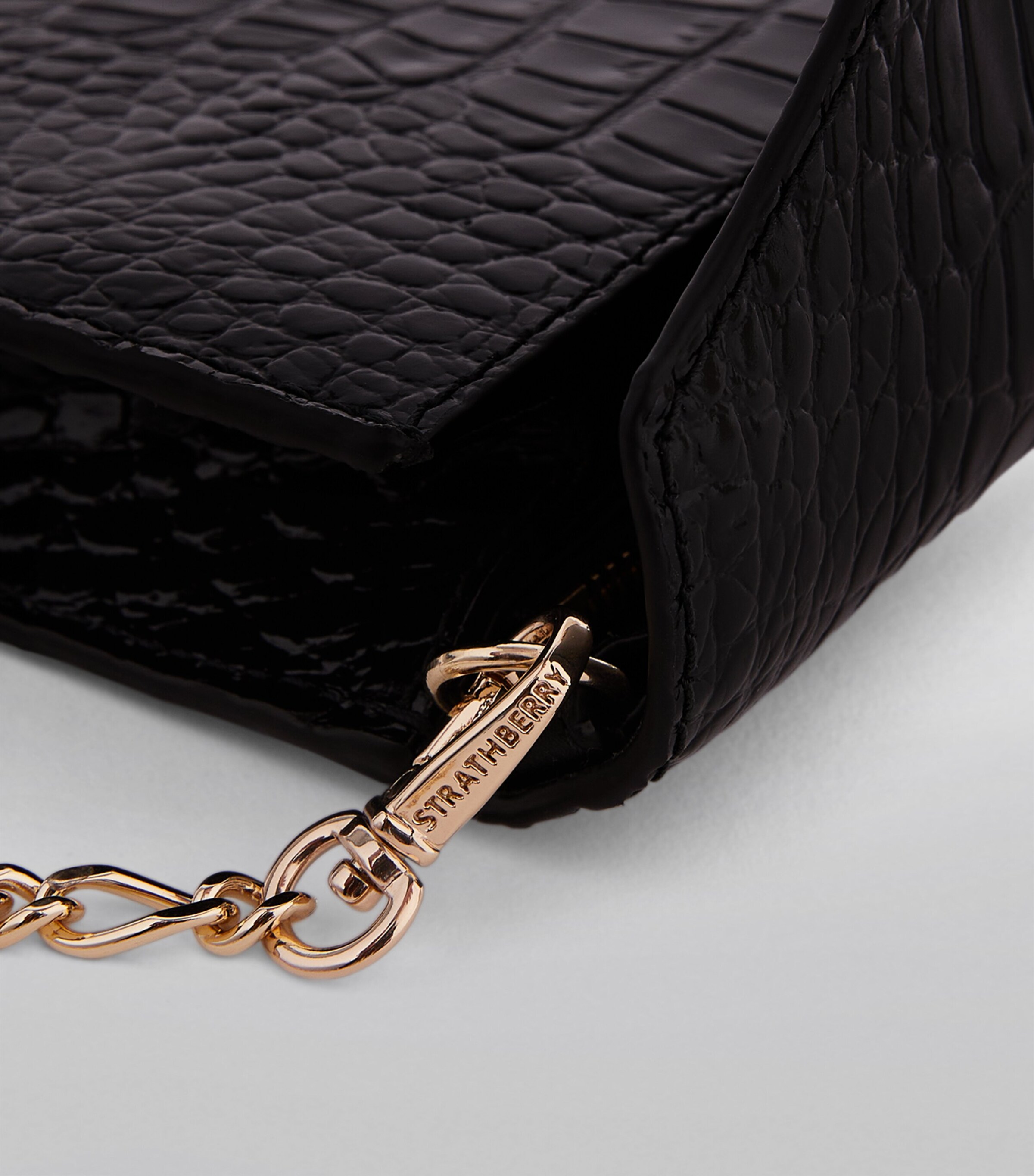 Strathberry Black Leather Multrees Croc-Effect Chain Wallet | Harrods US