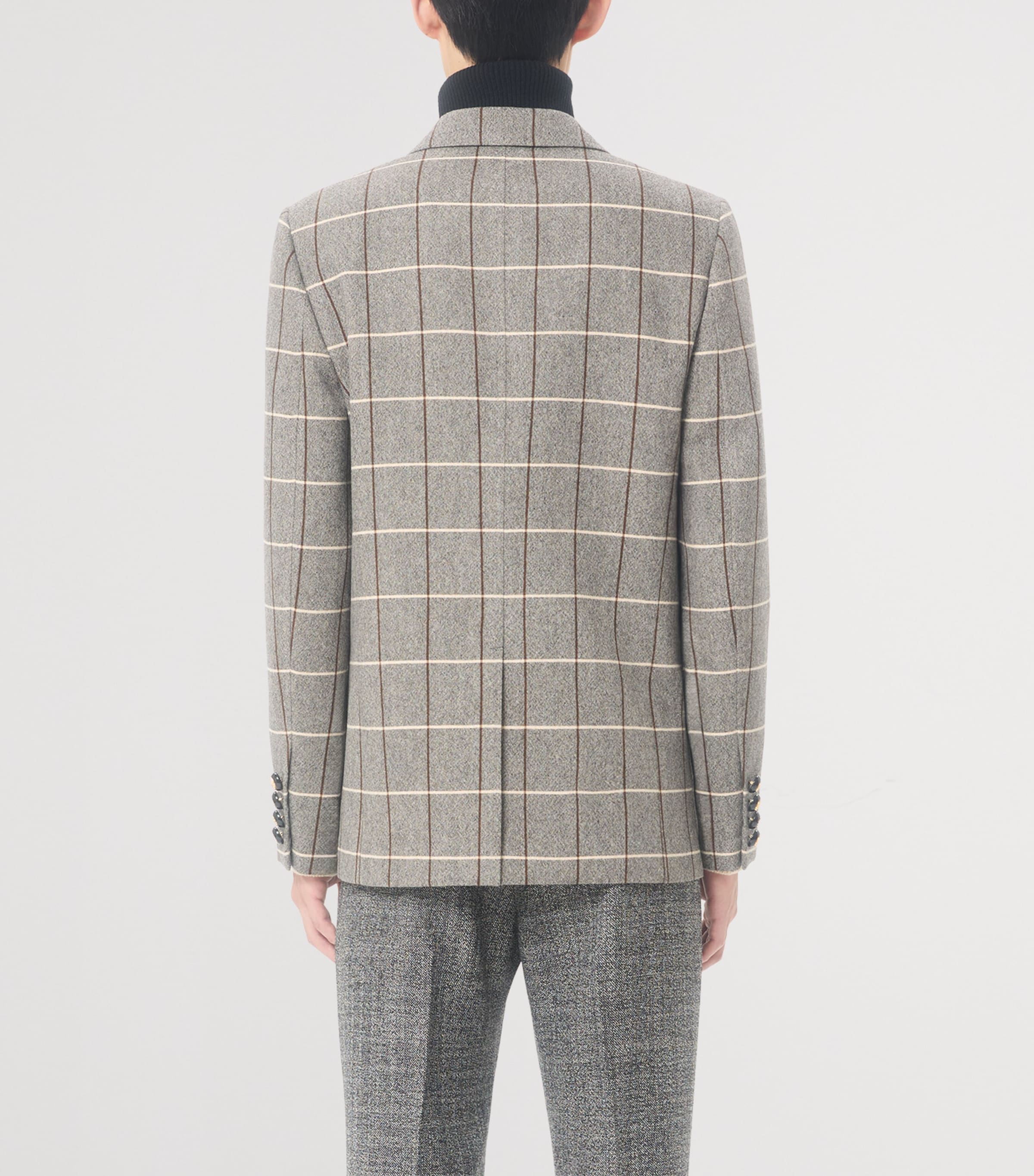 Virgin Wool Windowpane Check Double-Breasted Blazer 9WZ Image 4