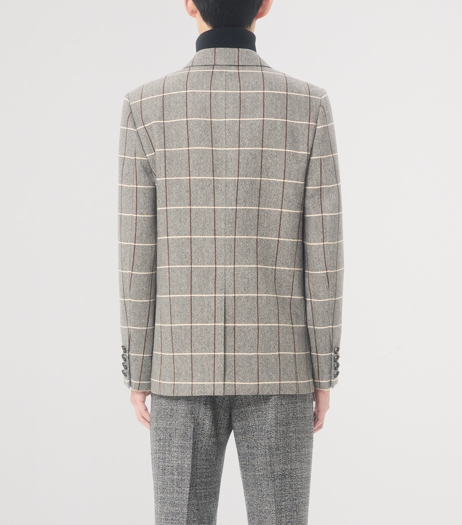 Virgin Wool Windowpane Check Double-Breasted Blazer 9WZ Image 4