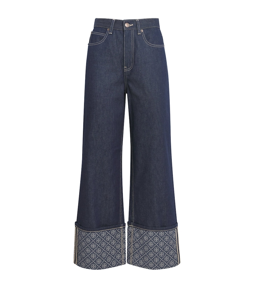 Tory Burch Contrast-Cuff Straight Jeans Raw/unwashed