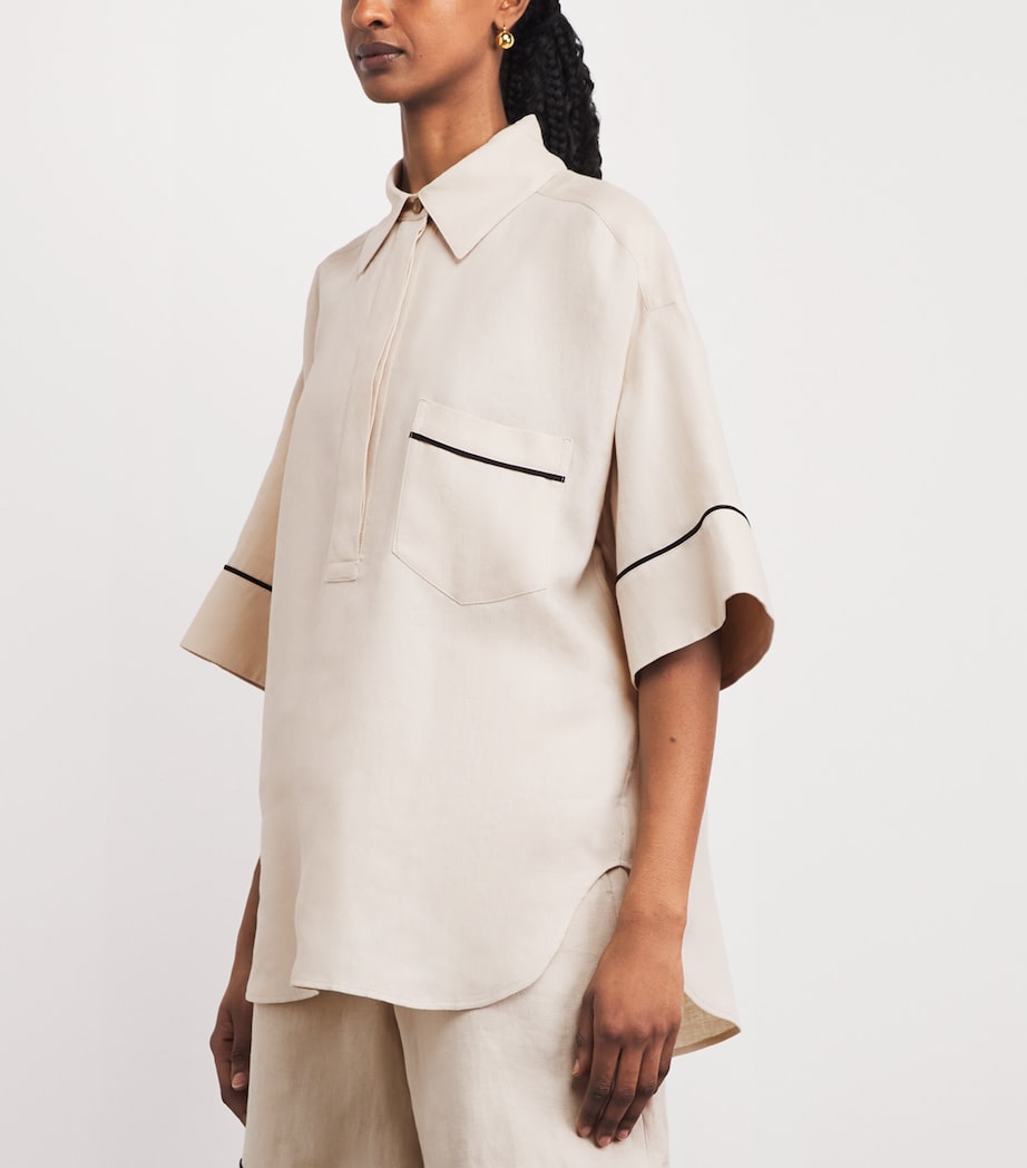 Agnona Womens Linen Half-Placket Shirt Beige Image 4