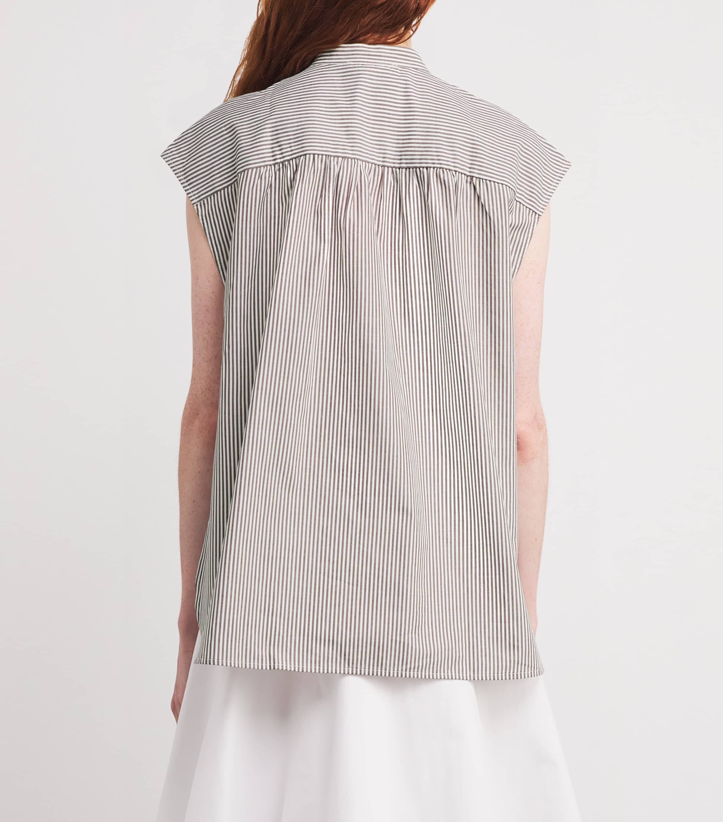 Sleeveless Stripe Embroidered Shirt OPTICAL WHITE Image 4