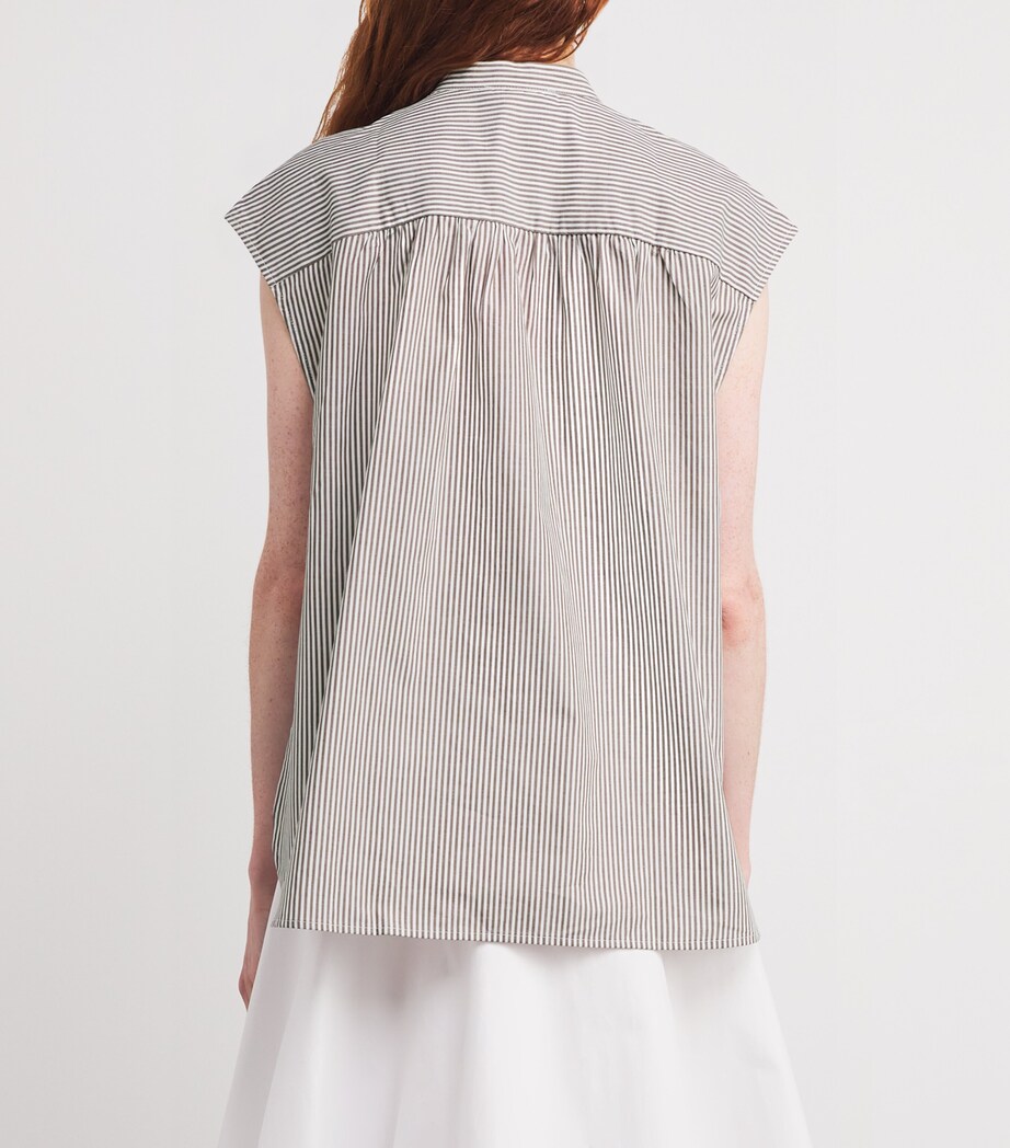 Sleeveless Stripe Embroidered Shirt OPTICAL WHITE Image 4