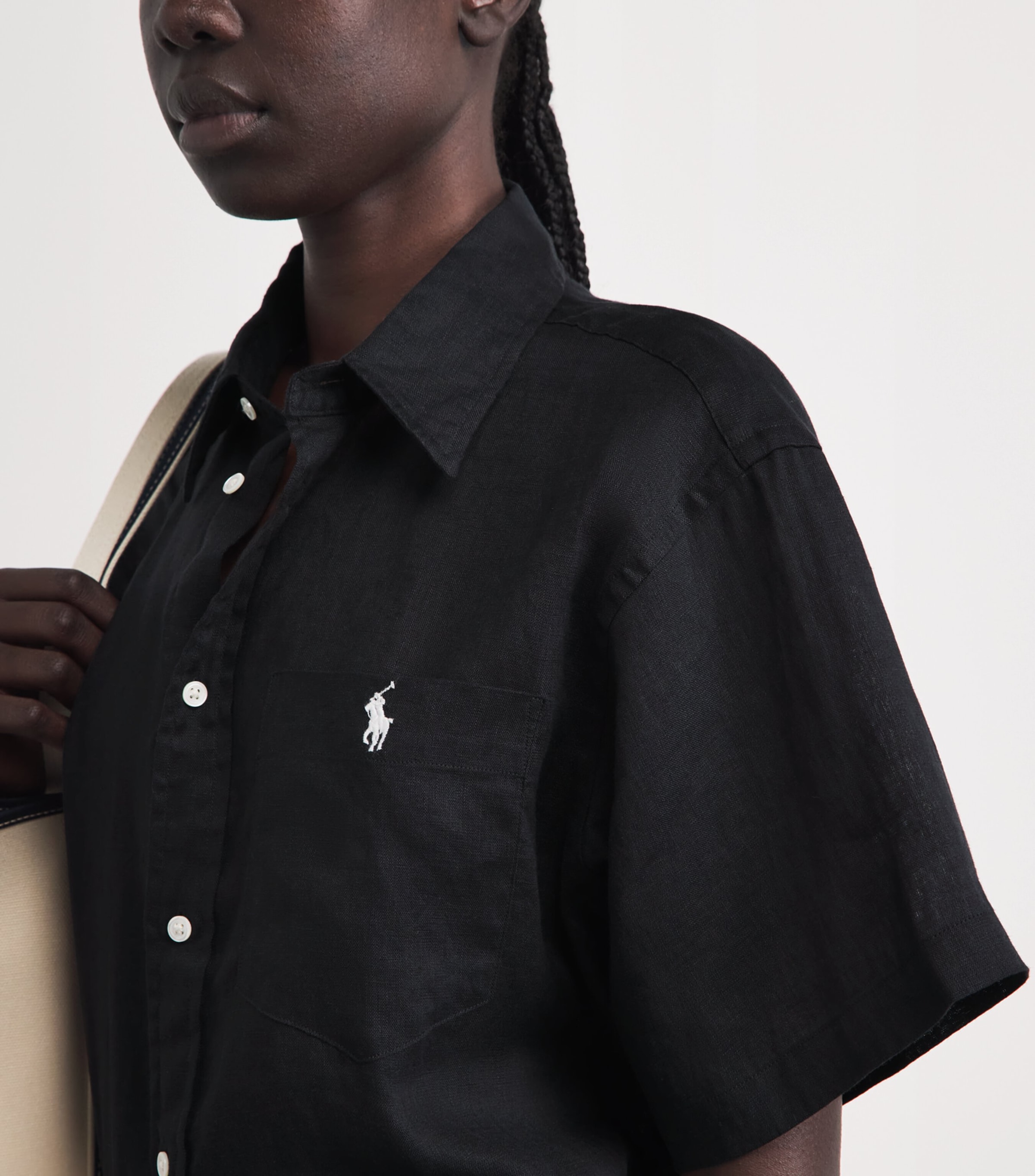 Polo Ralph Lauren Womens Linen Oversized Shirt Polo Black Image 3