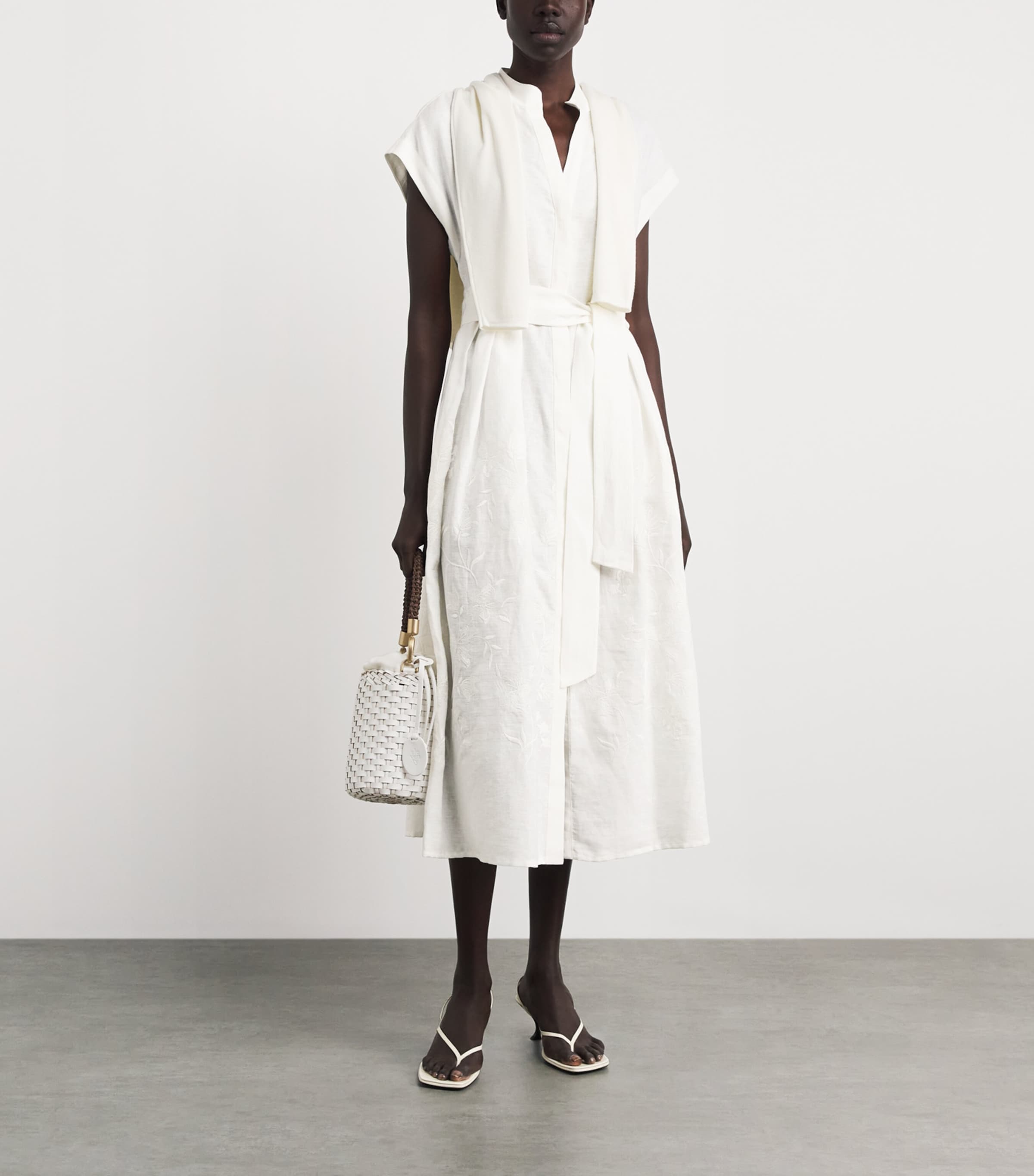 Eleventy Womens Linen Embroidered Midi Shirt Dress Bianco Image 2
