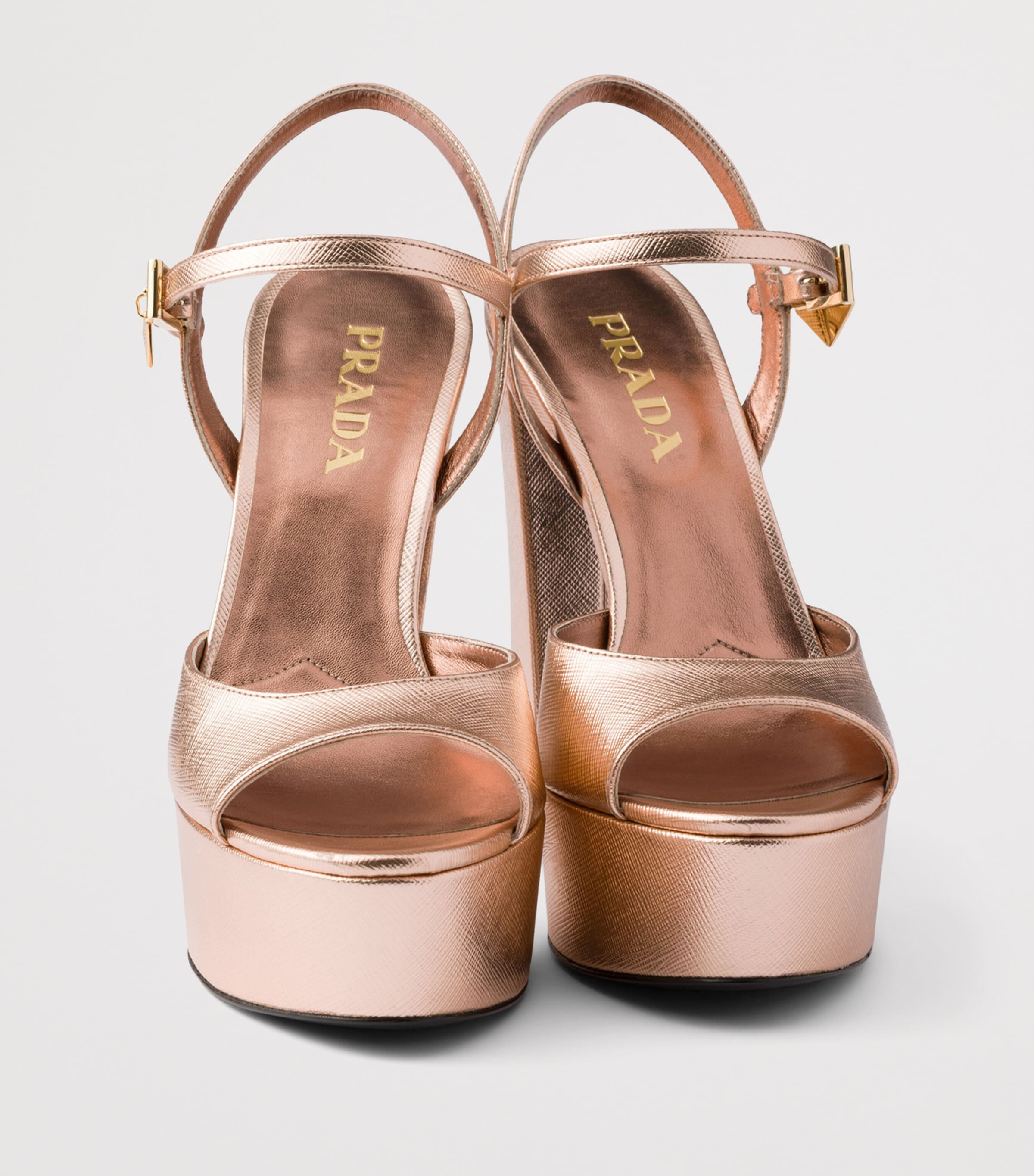 Prada Patent Saffiano Leather Platform Sandals 115 Powder Image 5