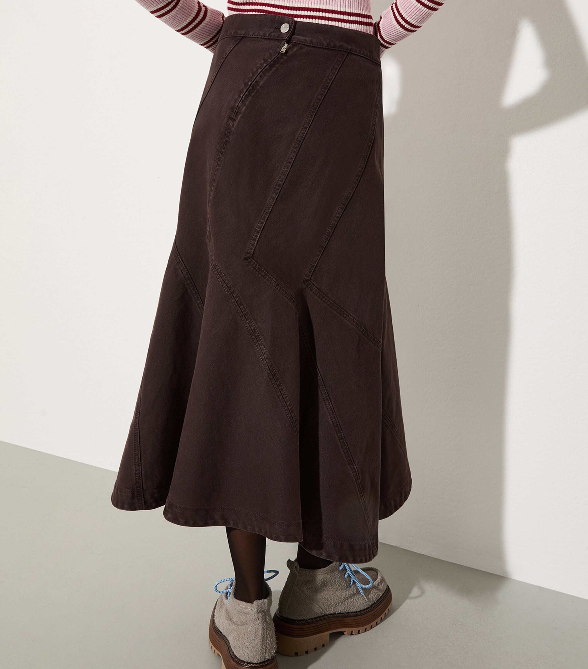 Cotton Midi Skirt CHOCOLATE Image 4