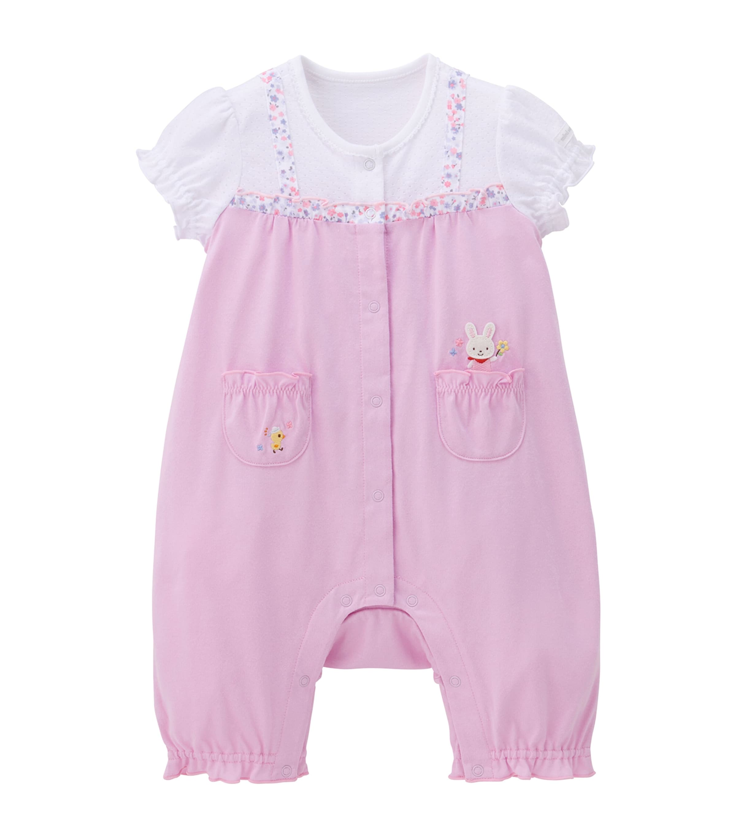 Miki House Cotton Embroidered Playsuit In Purple