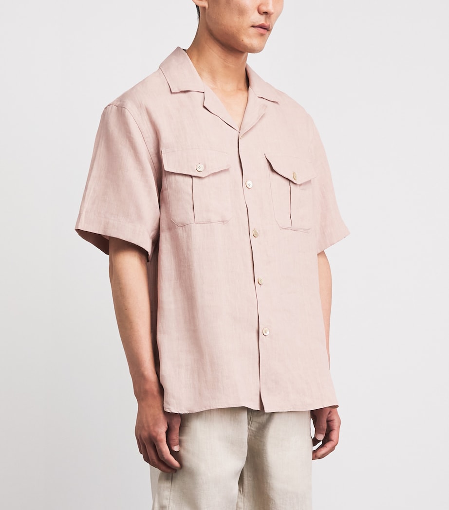 Eleventy Mens Linen Bowling Shirt Cipria Image 4