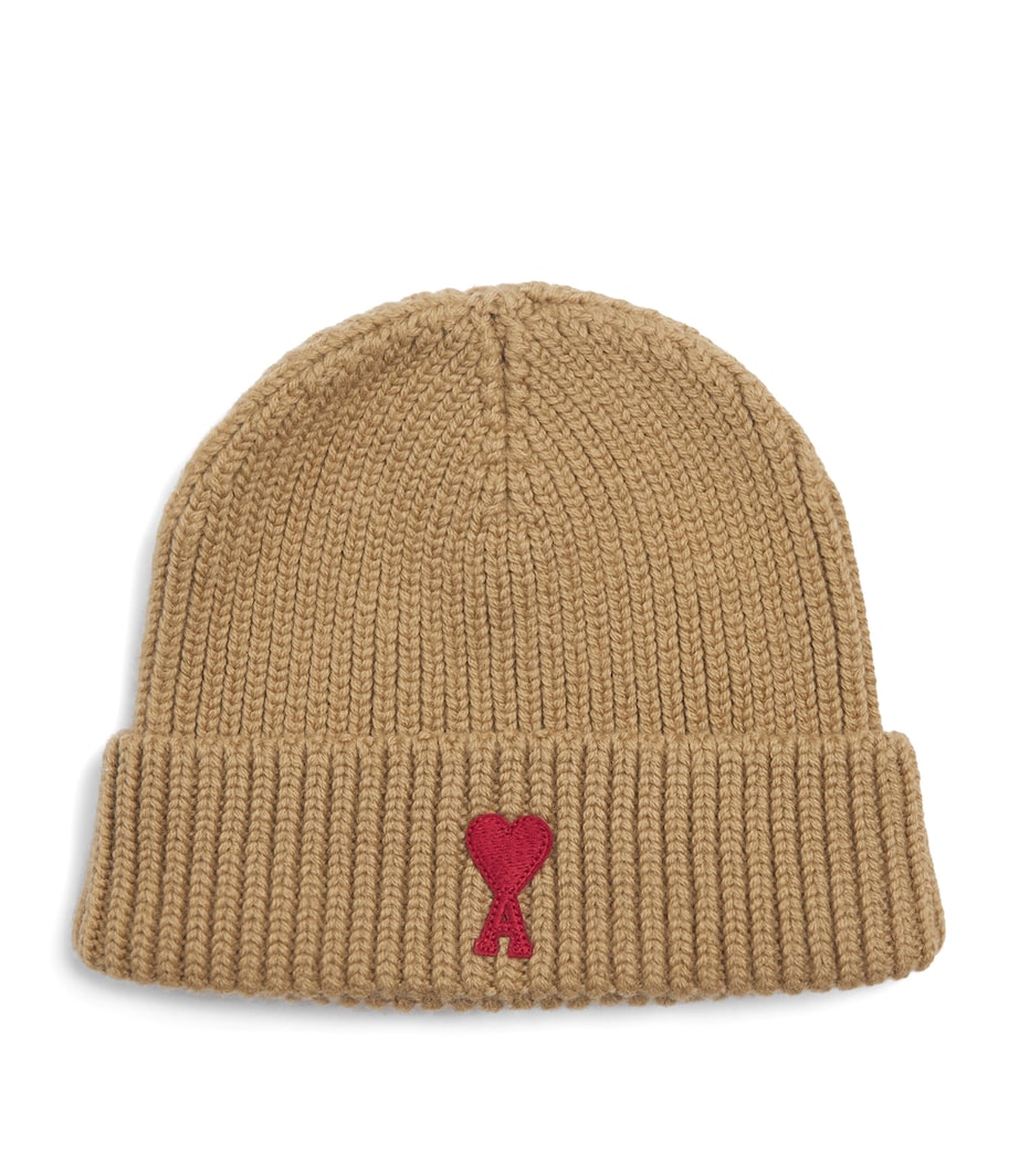 AMI Paris Ami de Coeur Beanie : Camel/rouge Image 1