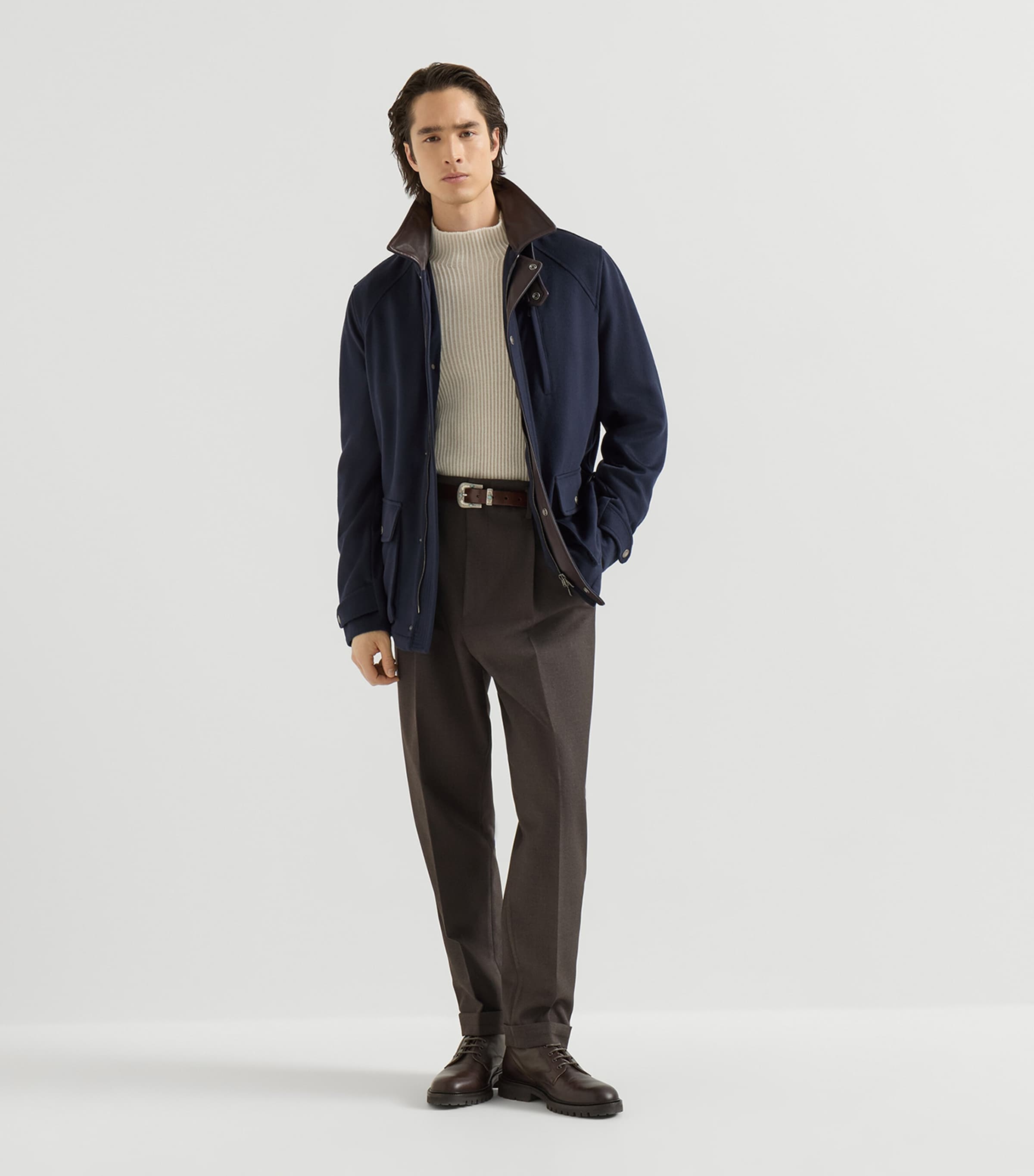 Brunello Cucinelli Mens Virgin Wool Leather-Trim Field Jacket Image 5