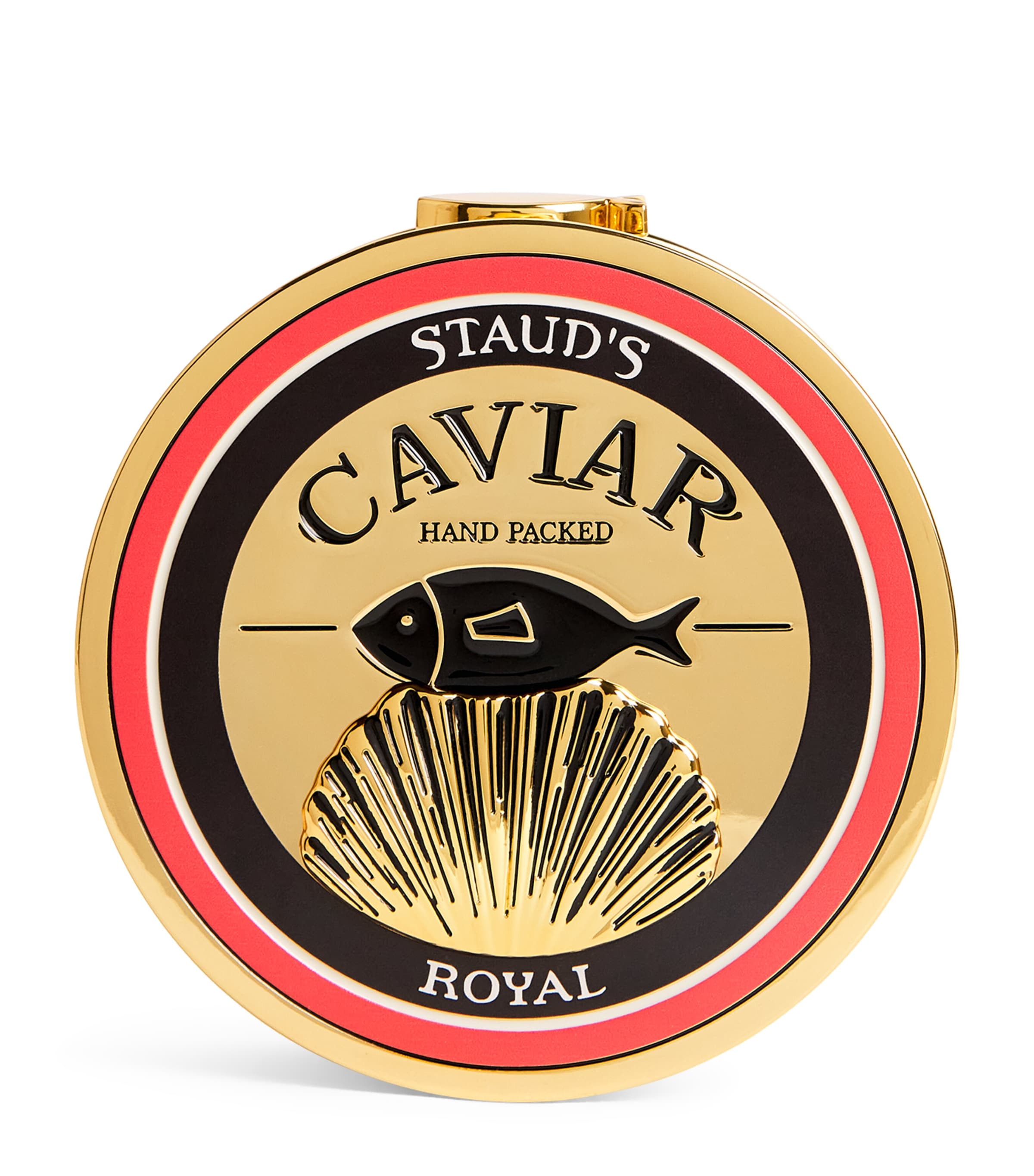 STAUD Metal Caviar Tin Clutch Gold