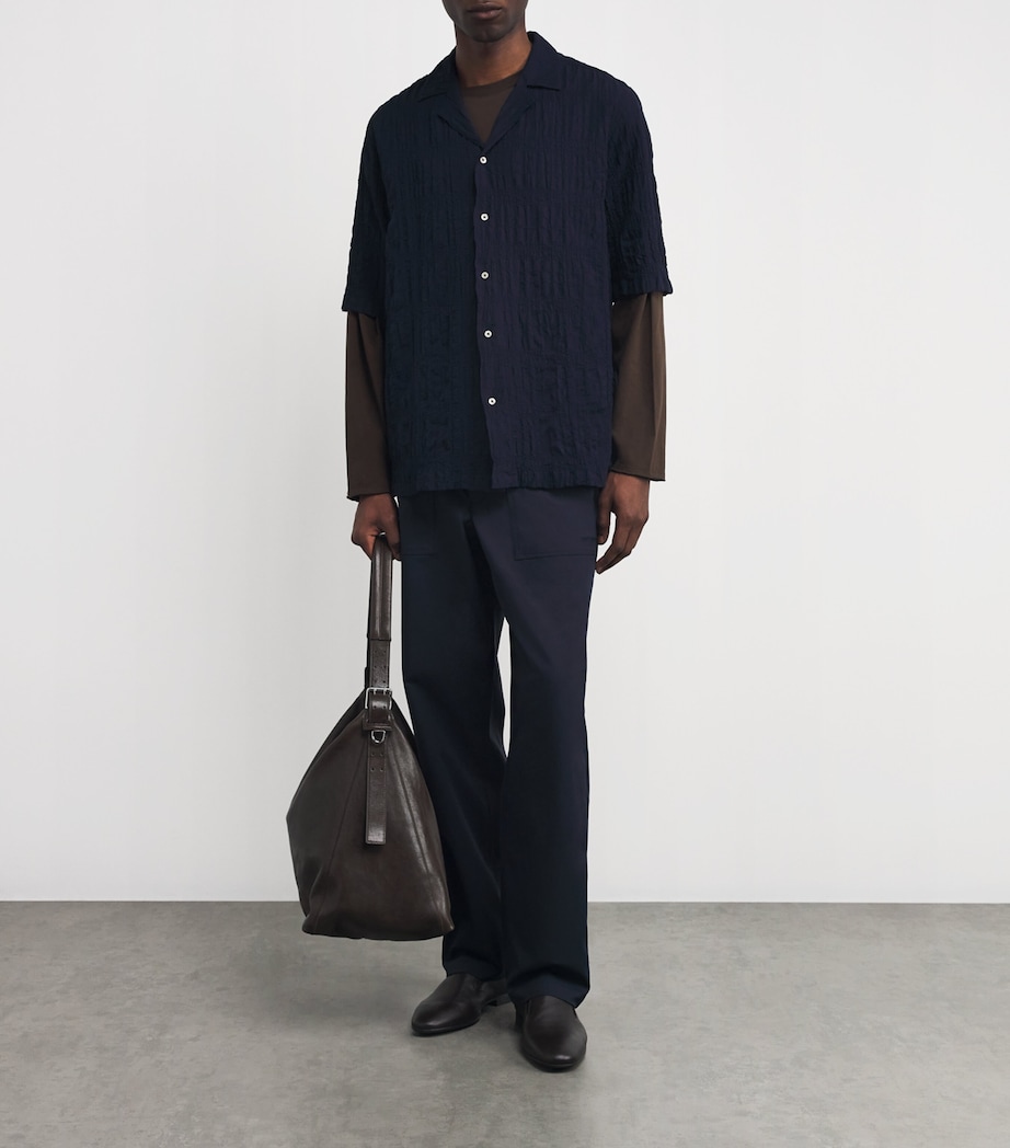 Officine Generale Mens Cotton Seersucker Eren Shirt Night Sky Image 2