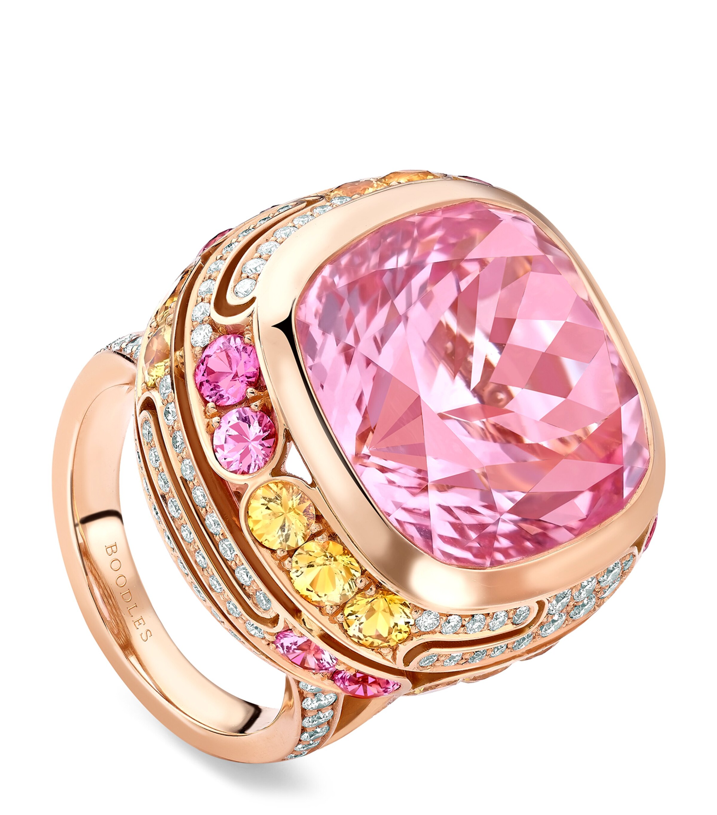 Boodles Platinum, Diamond and Morganite Play of Light Ring Rose Gold Image 1